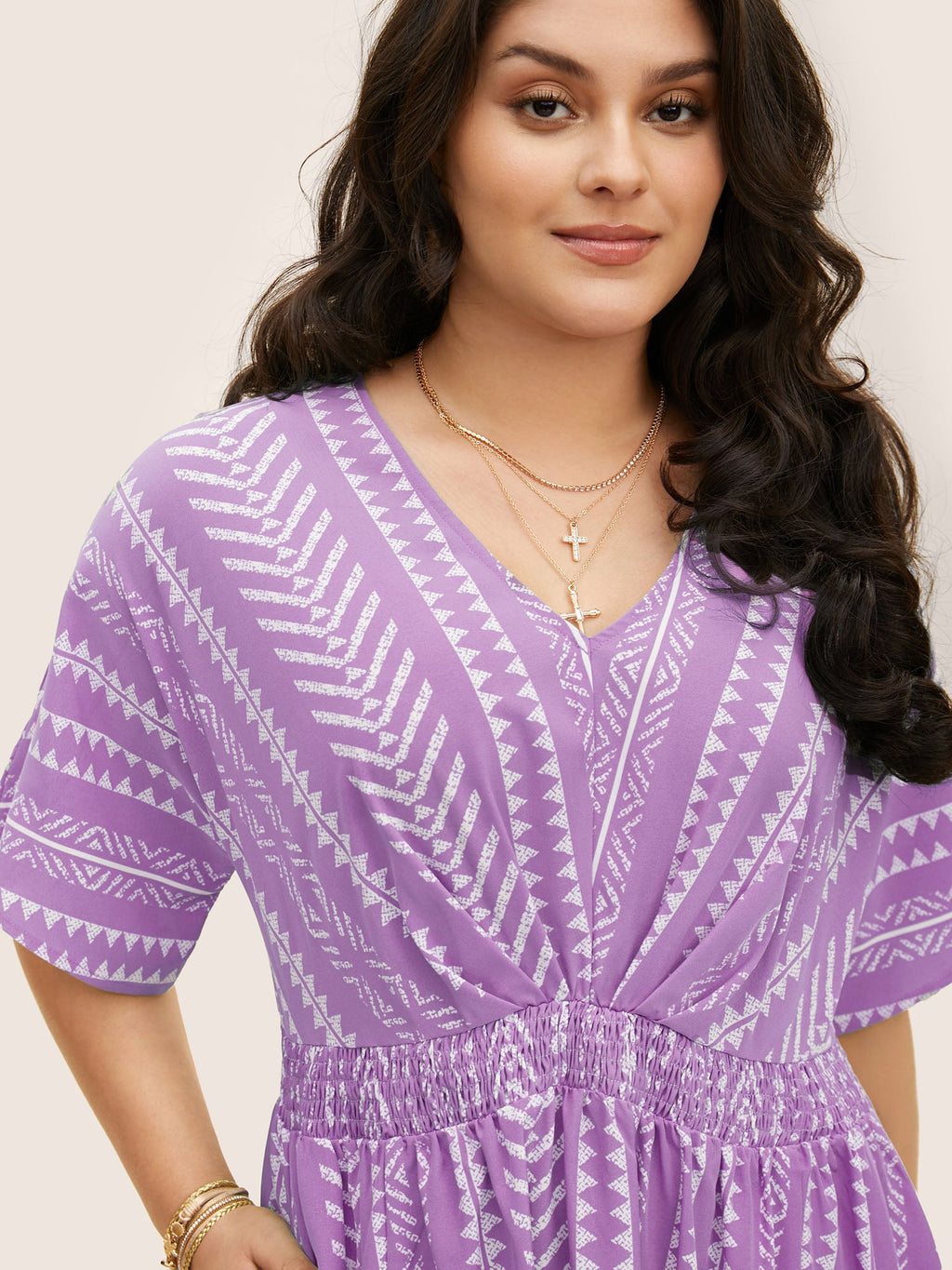 Solid Geometric Dolman Sleeve Pocket Shirred Split Hem Dress
