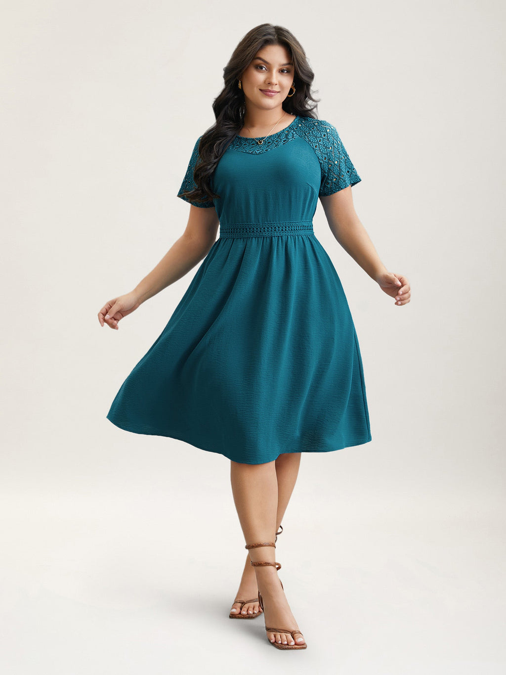 Lace Cut-Out Raglan Sleeve Pockets Midi Dress