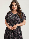 Chiffon Floral Print Ruffled Midi Dress
