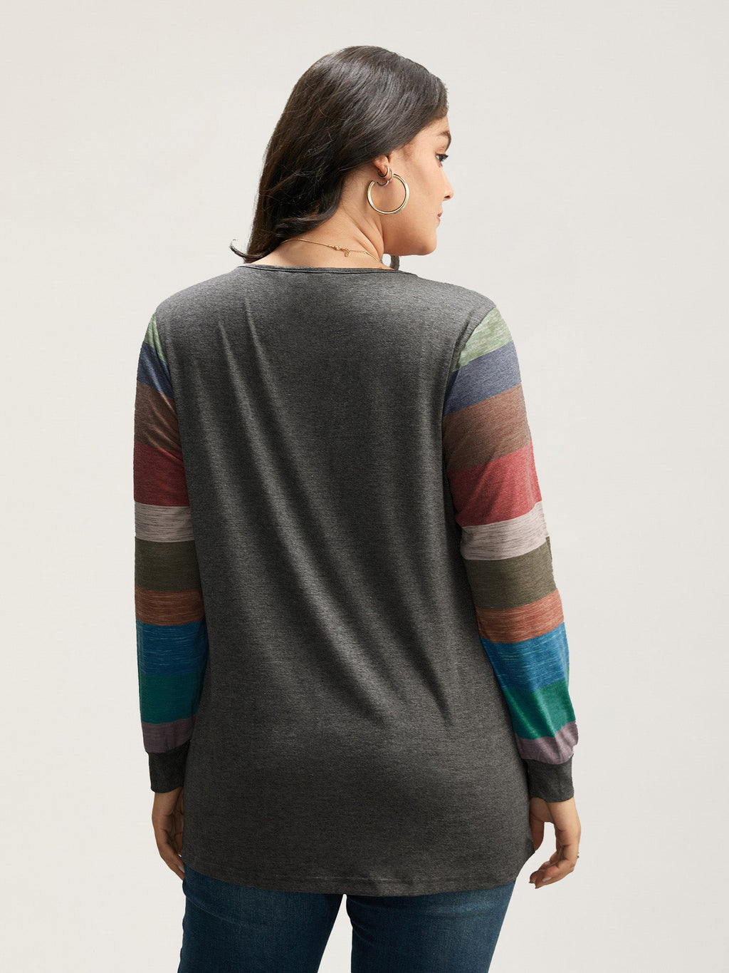 Colorblock Contrast V Neck Button Up T-shirt