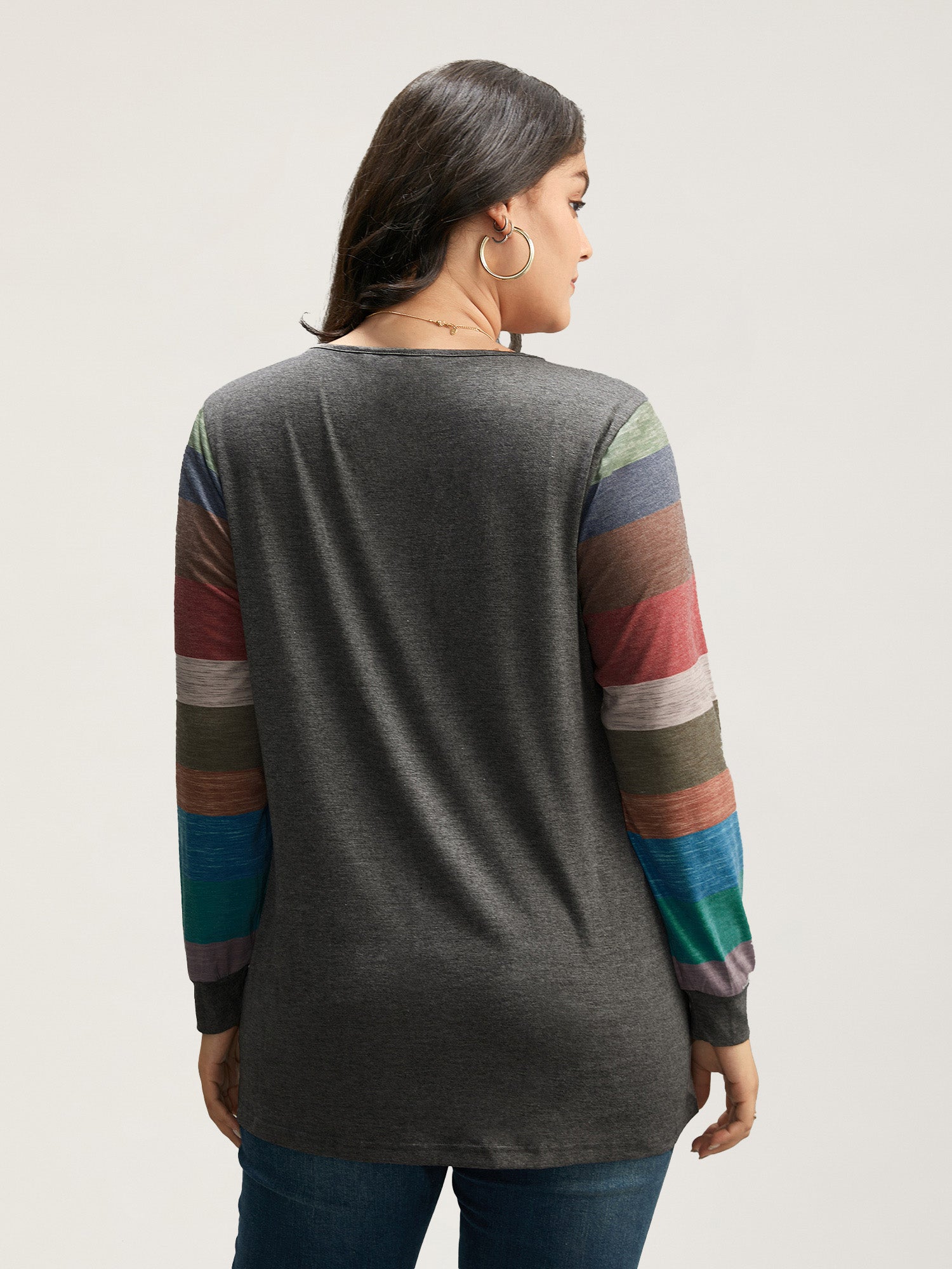 Colorblock Contrast V Neck Button Up T-shirt