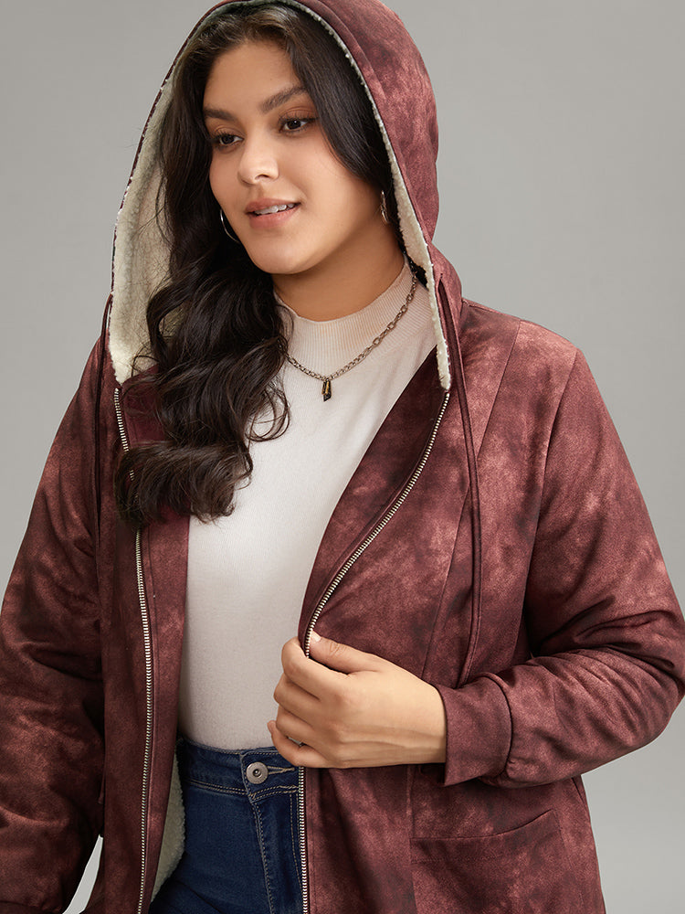 Tie Dye Patchwork Fluffy Zipper Hooded Jacket