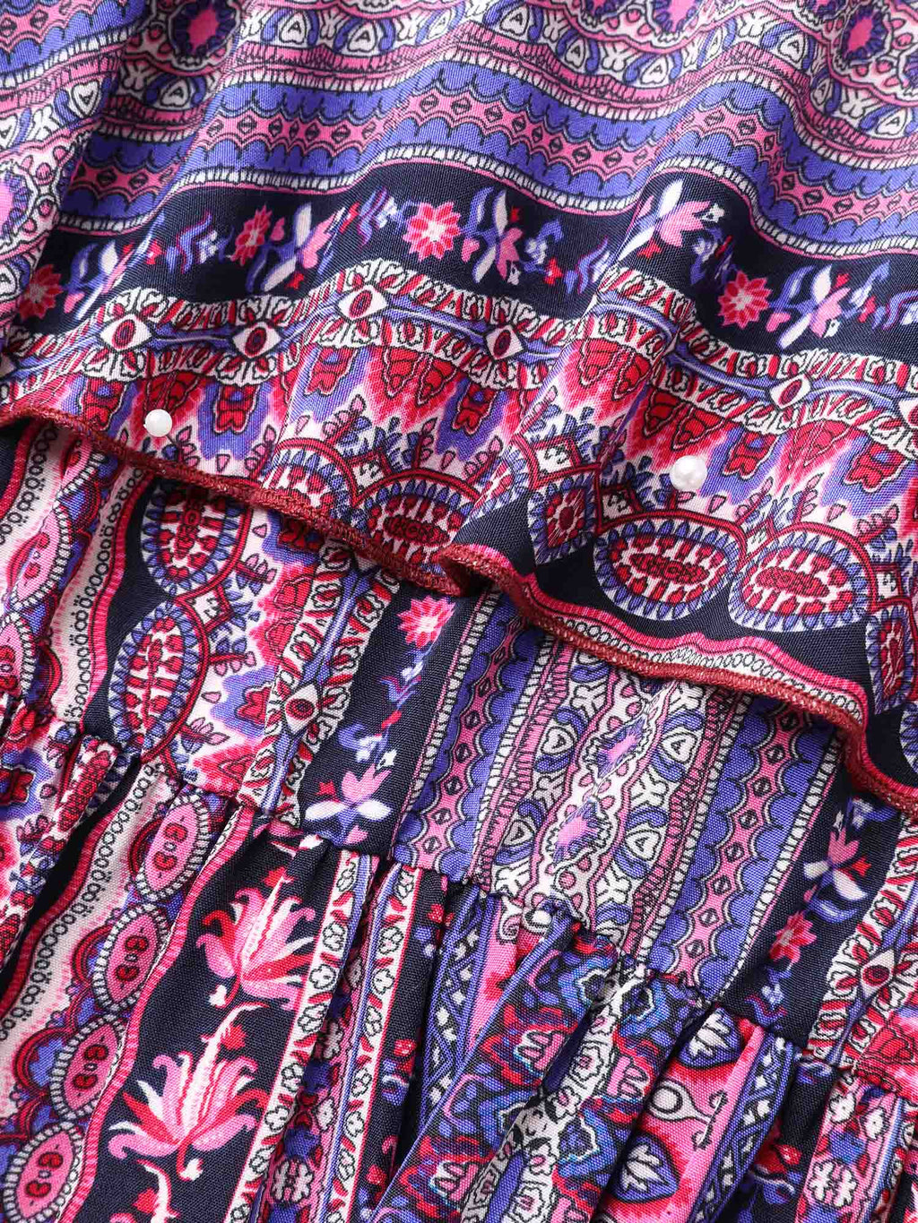Boho Print Stretchy Waist Pockets Midi Dress