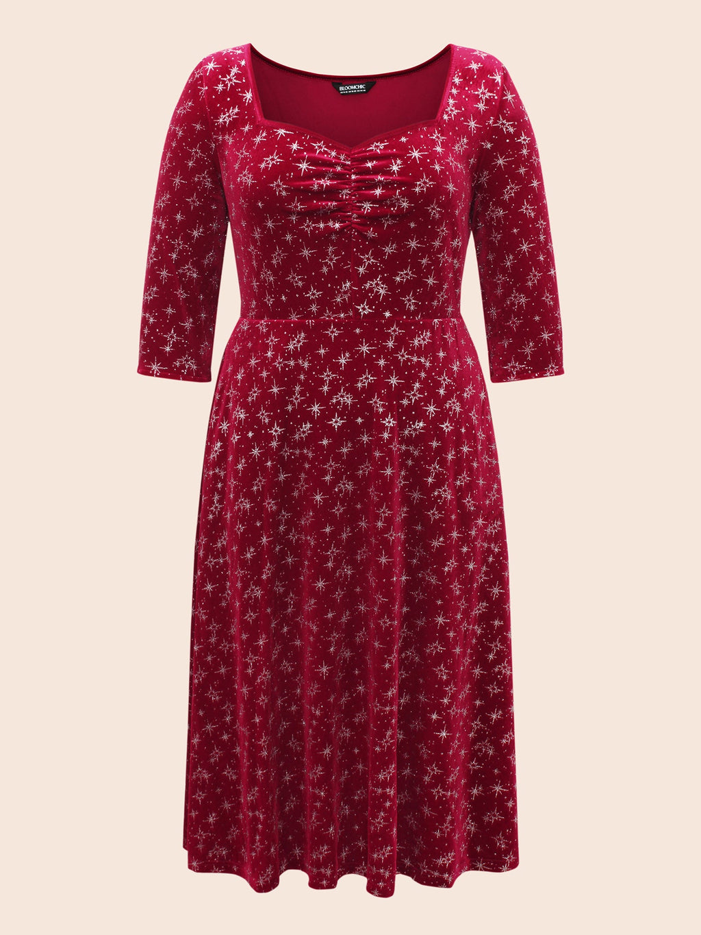Embossed Velvet Sweetheart Neckline Midi Dress
