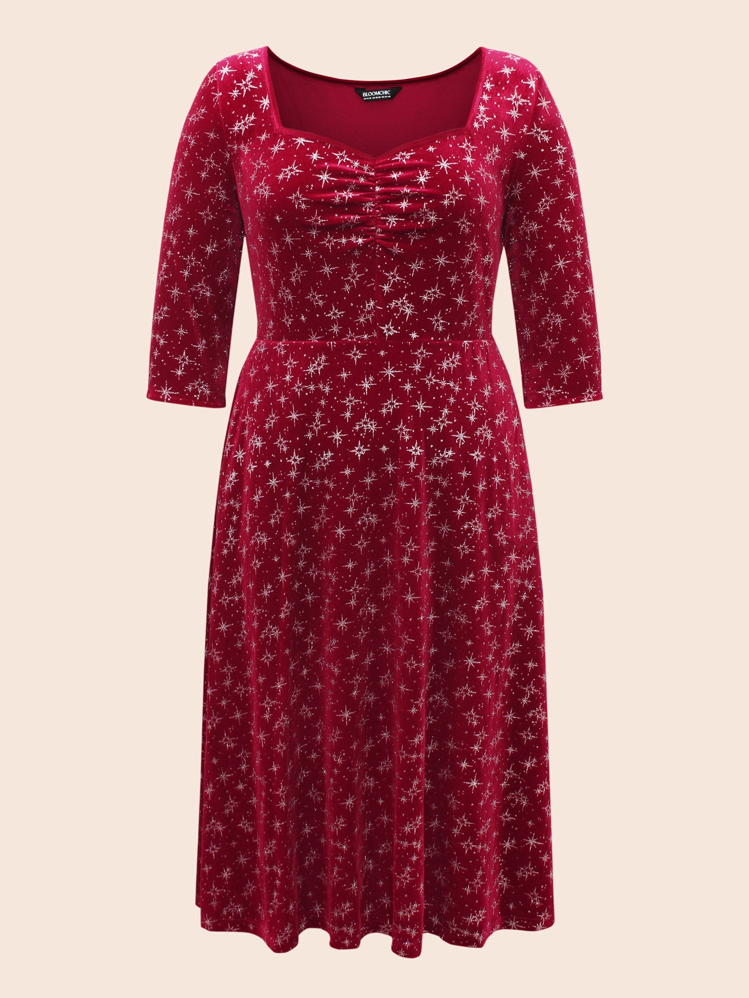 Embossed Velvet Sweetheart Neckline Midi Dress