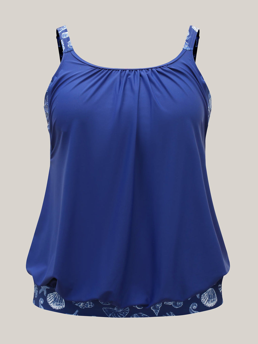 Marine Print Cut-Out Pleated Swim Top