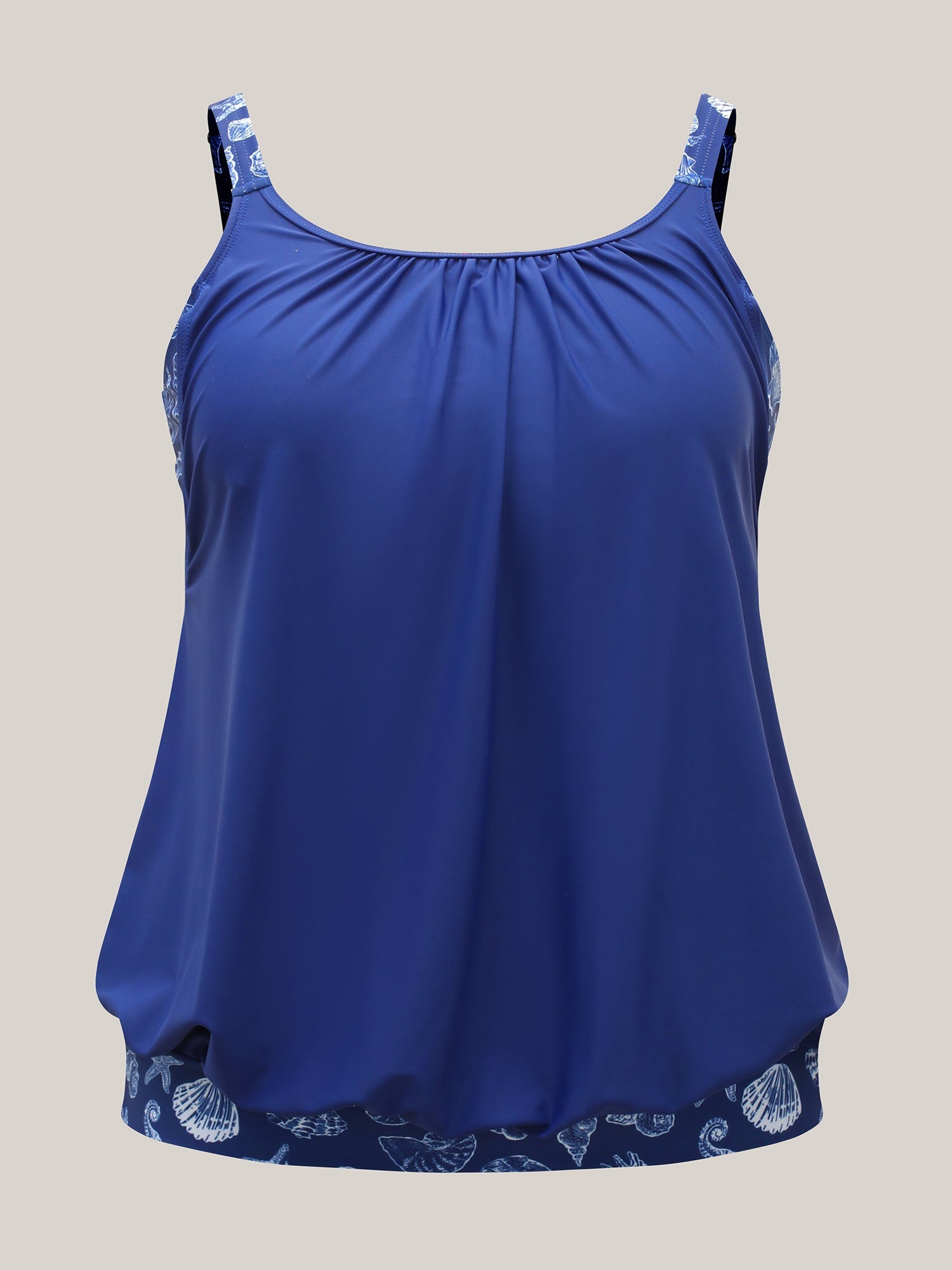 Marine Print Cut-Out Pleated Swim Top