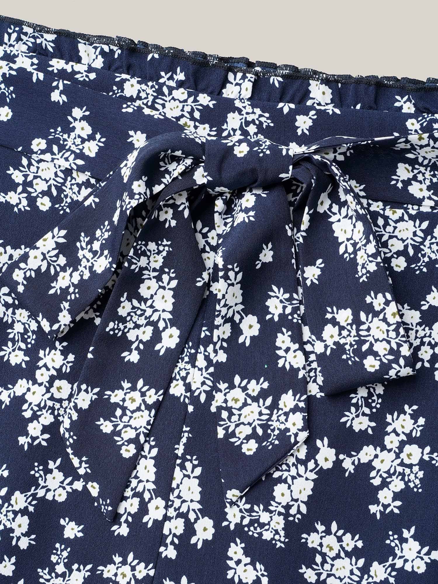 Floral Print Waist Stretchy Wide Leg Pants