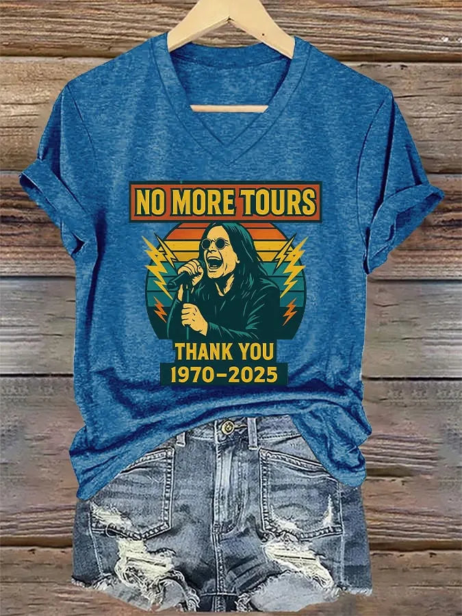 V-Neck Retro Rip Prince Of Darkness No More Tours Print T-Shirt