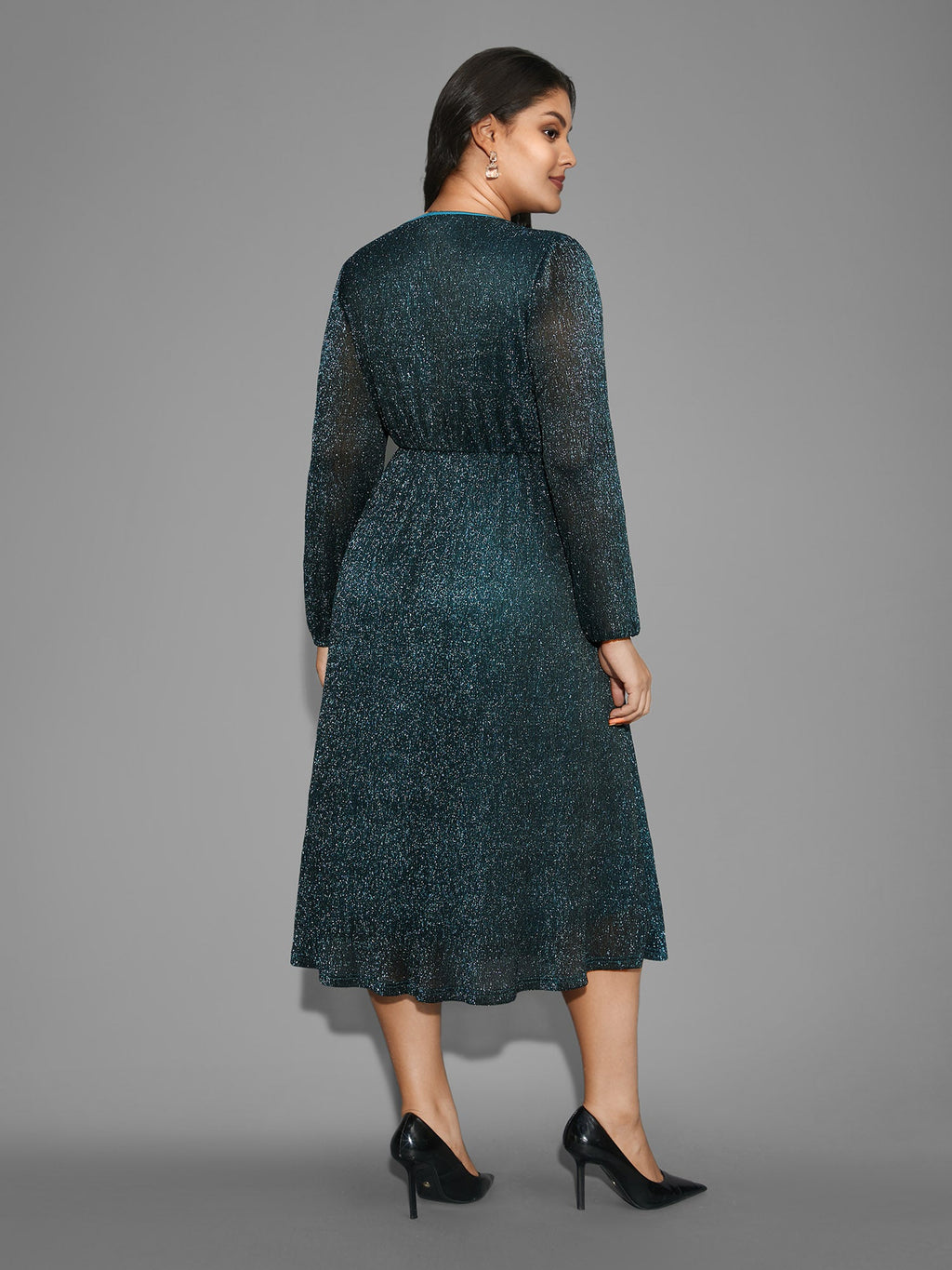 Luxe V Neck Ruched Mesh Dress