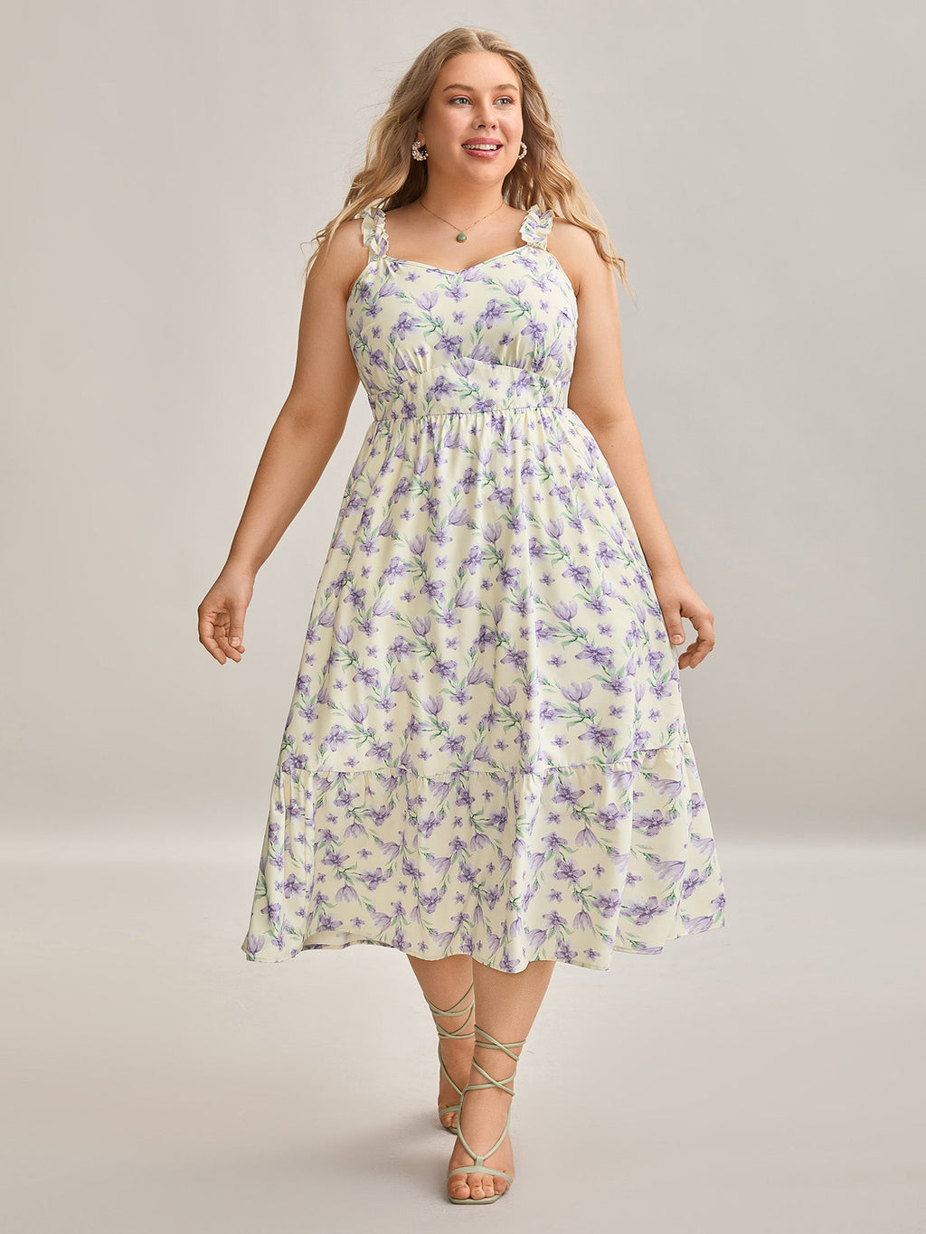 Vine Floral Pockets Stretchy Waist Midi Dress