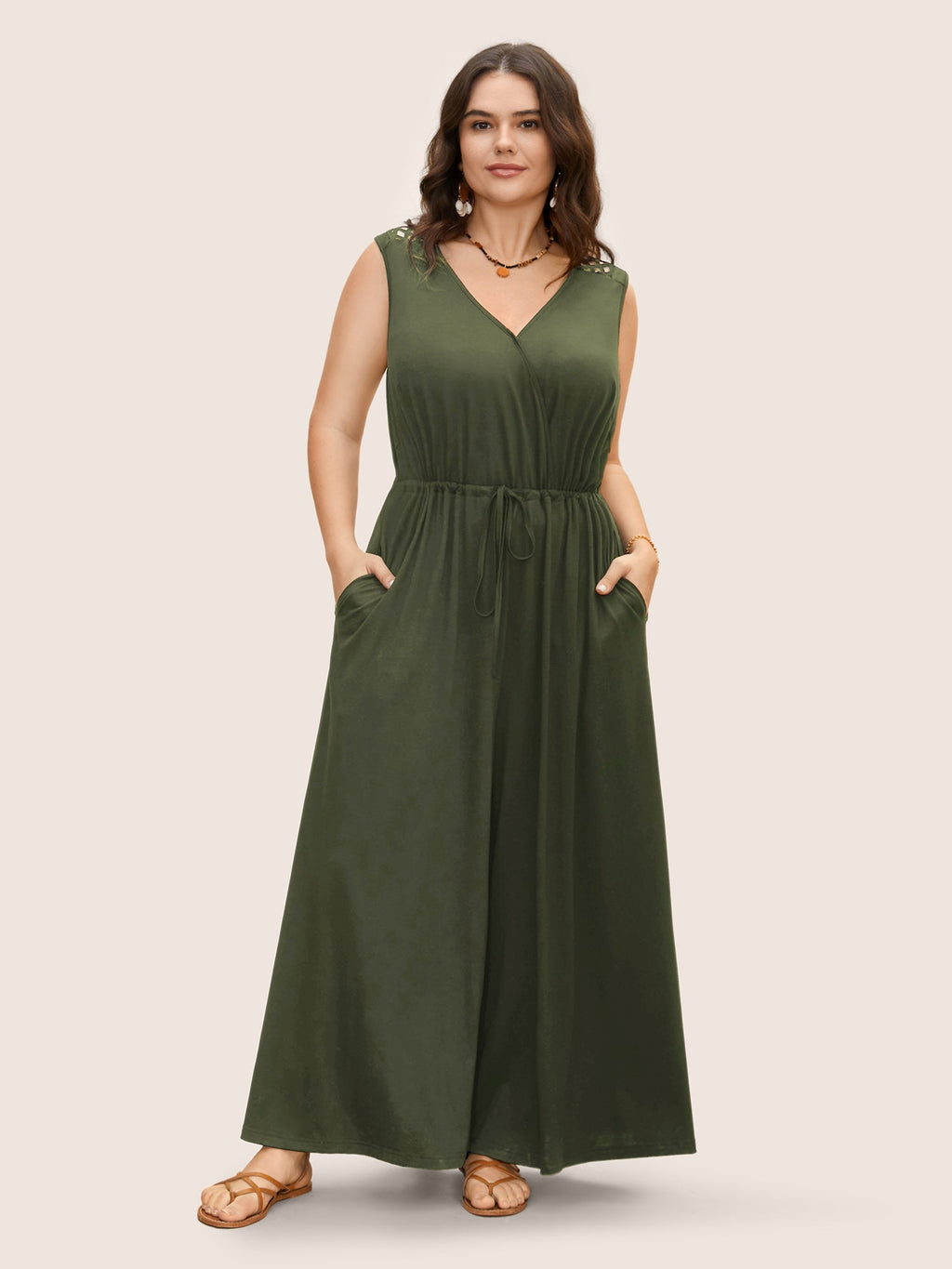 V Neck Crocheted Cut Out Jumpsuit