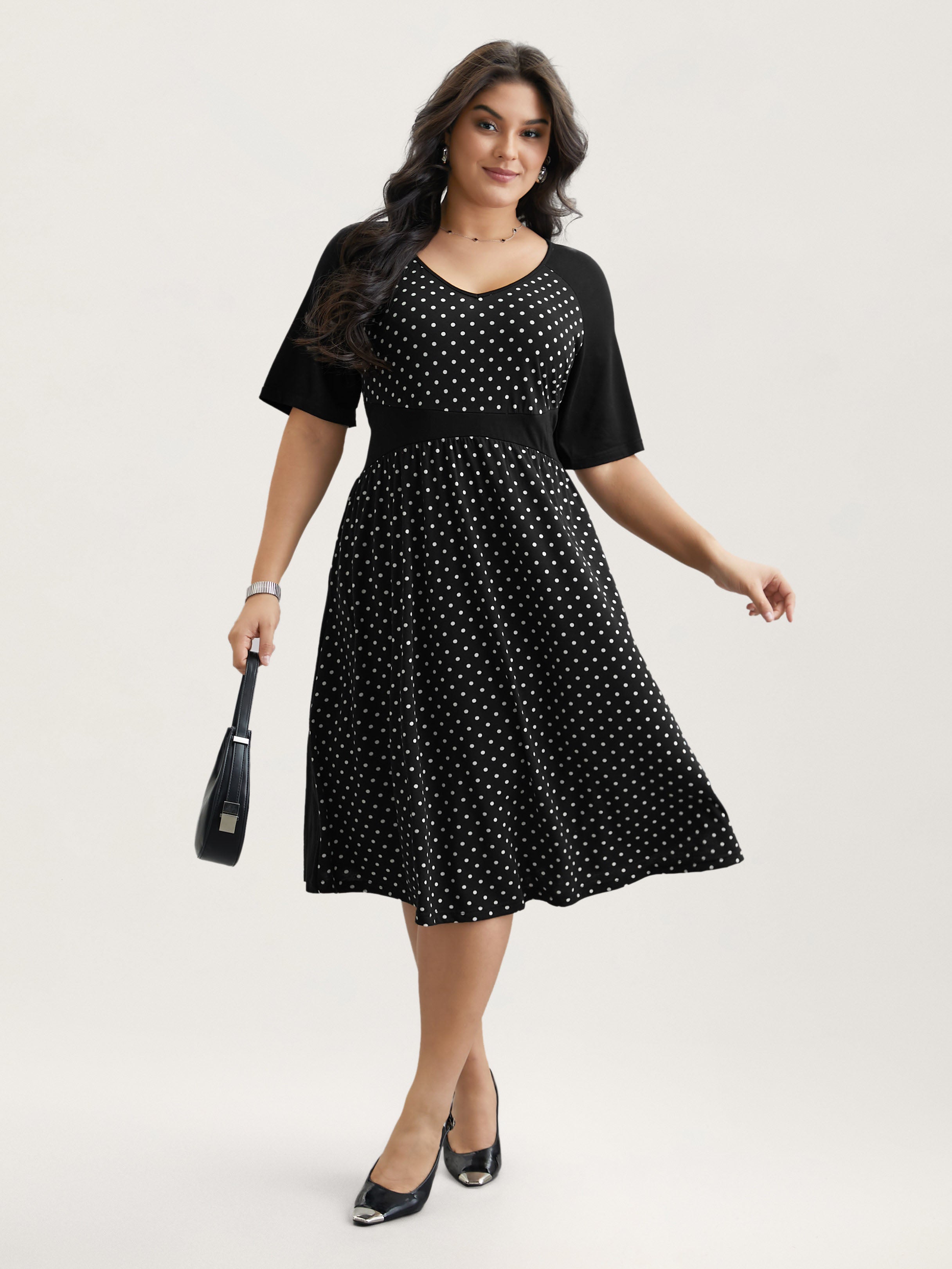 Supersoft Polka Dot Waist-Cinched Midi Dress