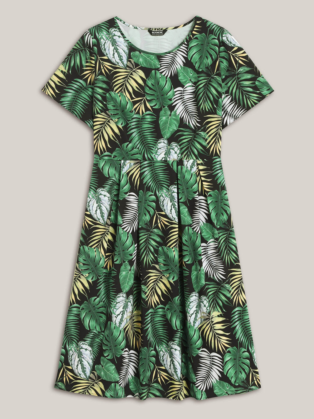 Tropical Escape Print Pockets Tiered Midi Dress