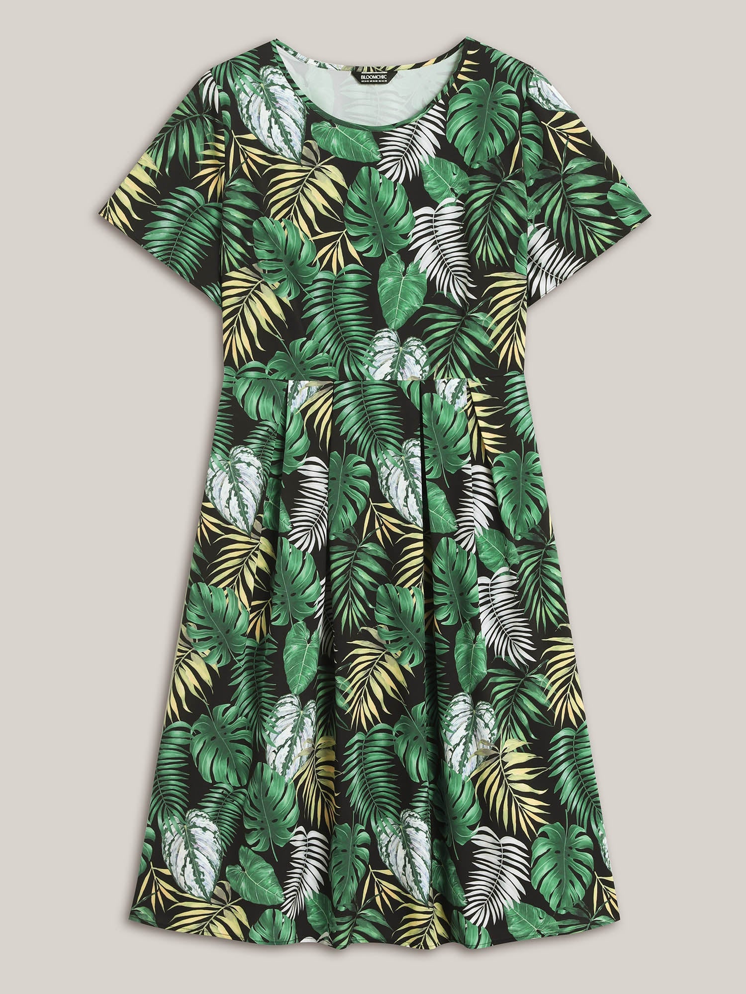 Tropical Escape Print Pockets Tiered Midi Dress