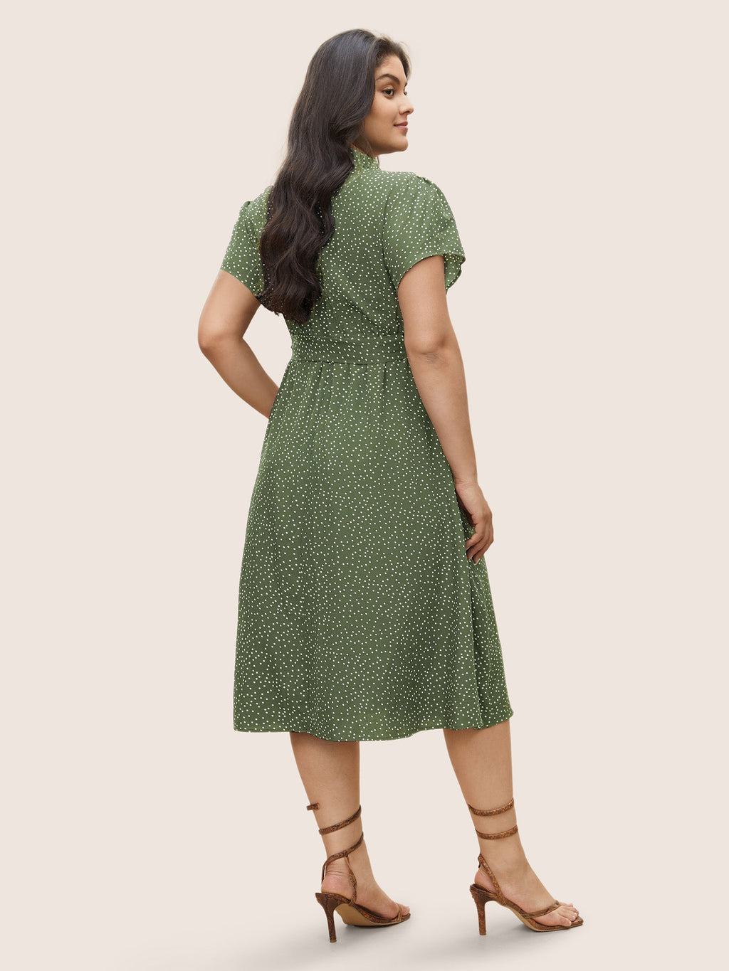 Polka Dot Shirt Collar Pocket Button Up Dress