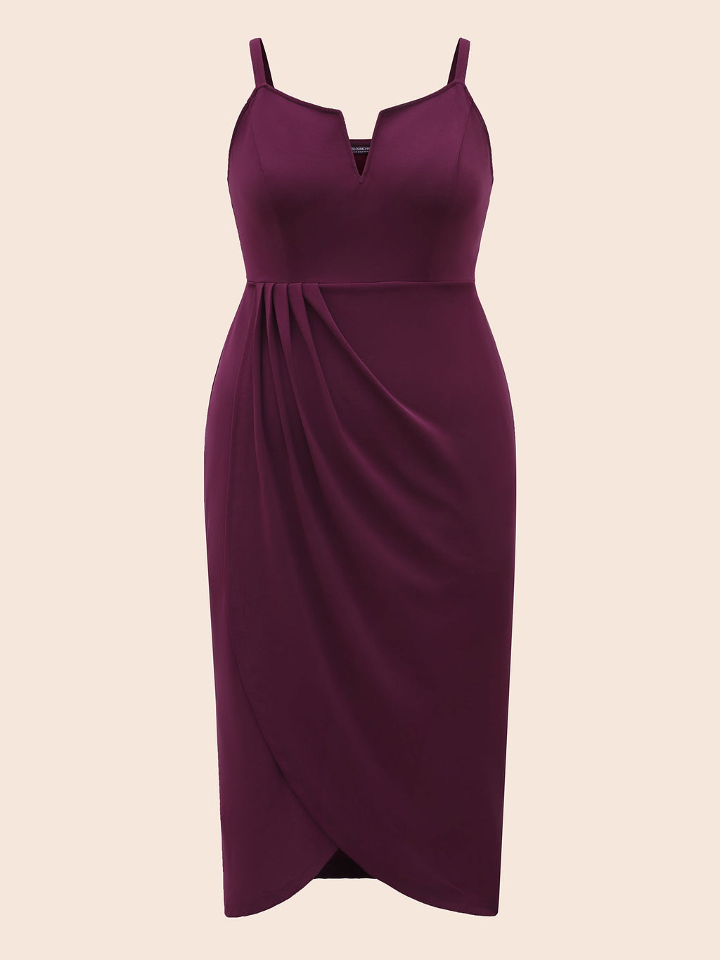 Plain Notched Pleated Detail Spaghetti Strap Wrap Hem Dress