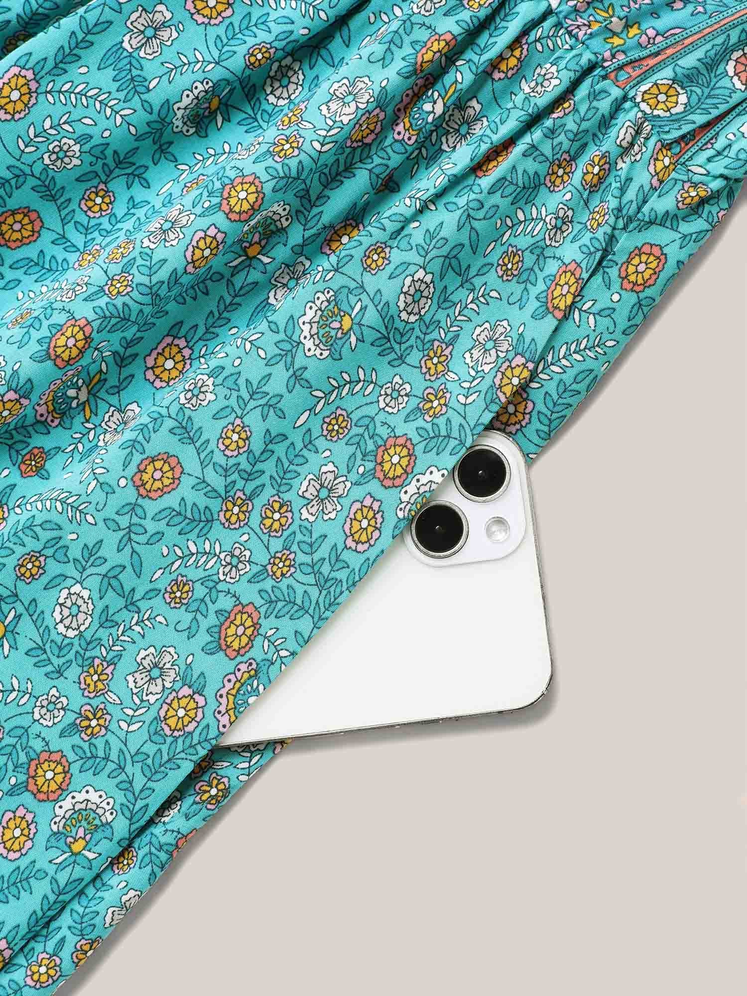Boho Floral Print V-Neck Maxi Dress