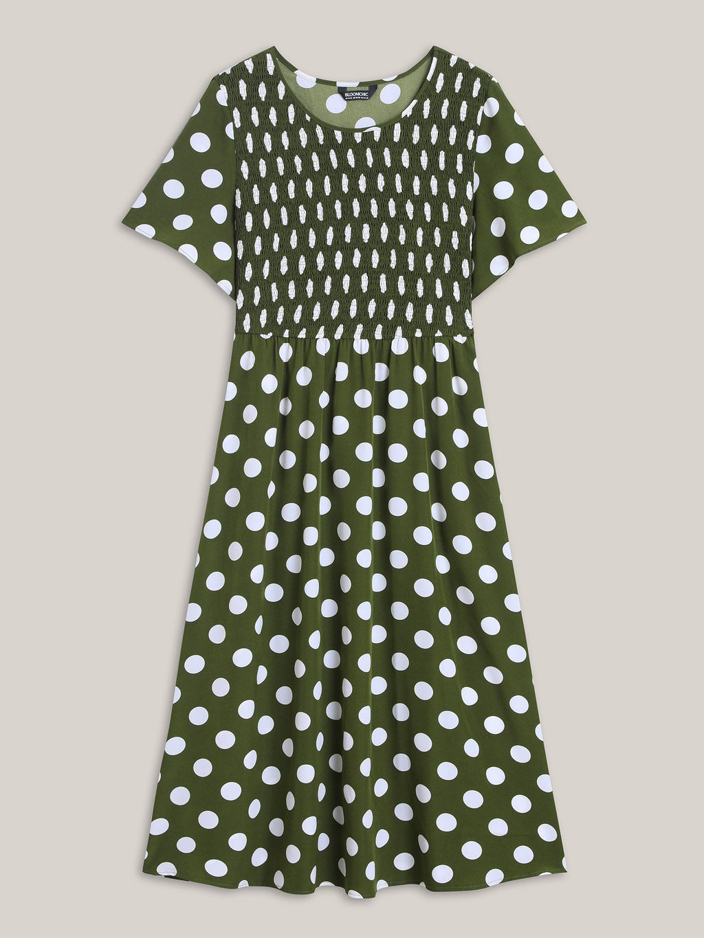 Polka Dot Print Pockets Shirred Maxi Dress