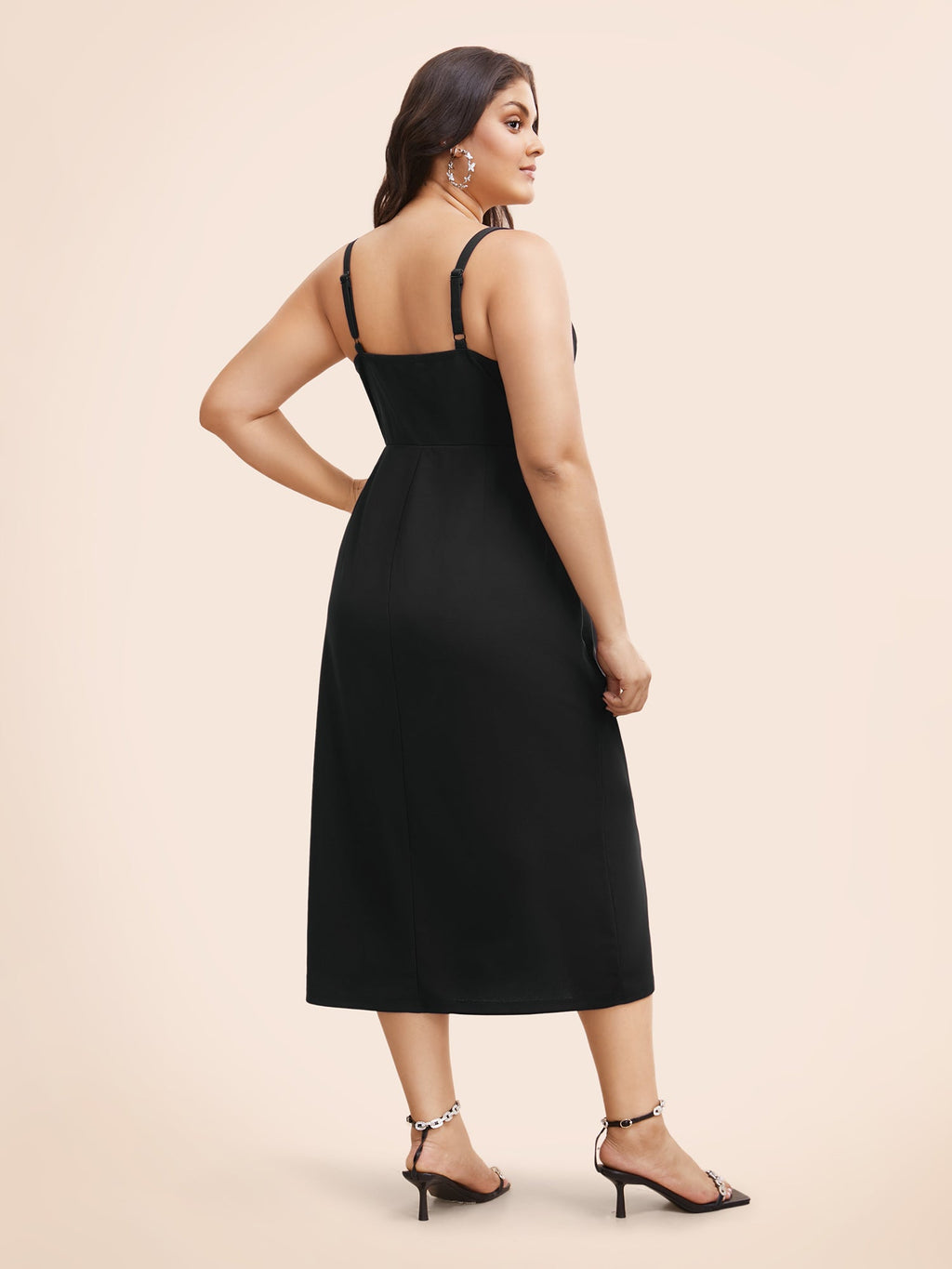 Plain Notched Pleated Detail Spaghetti Strap Wrap Hem Dress