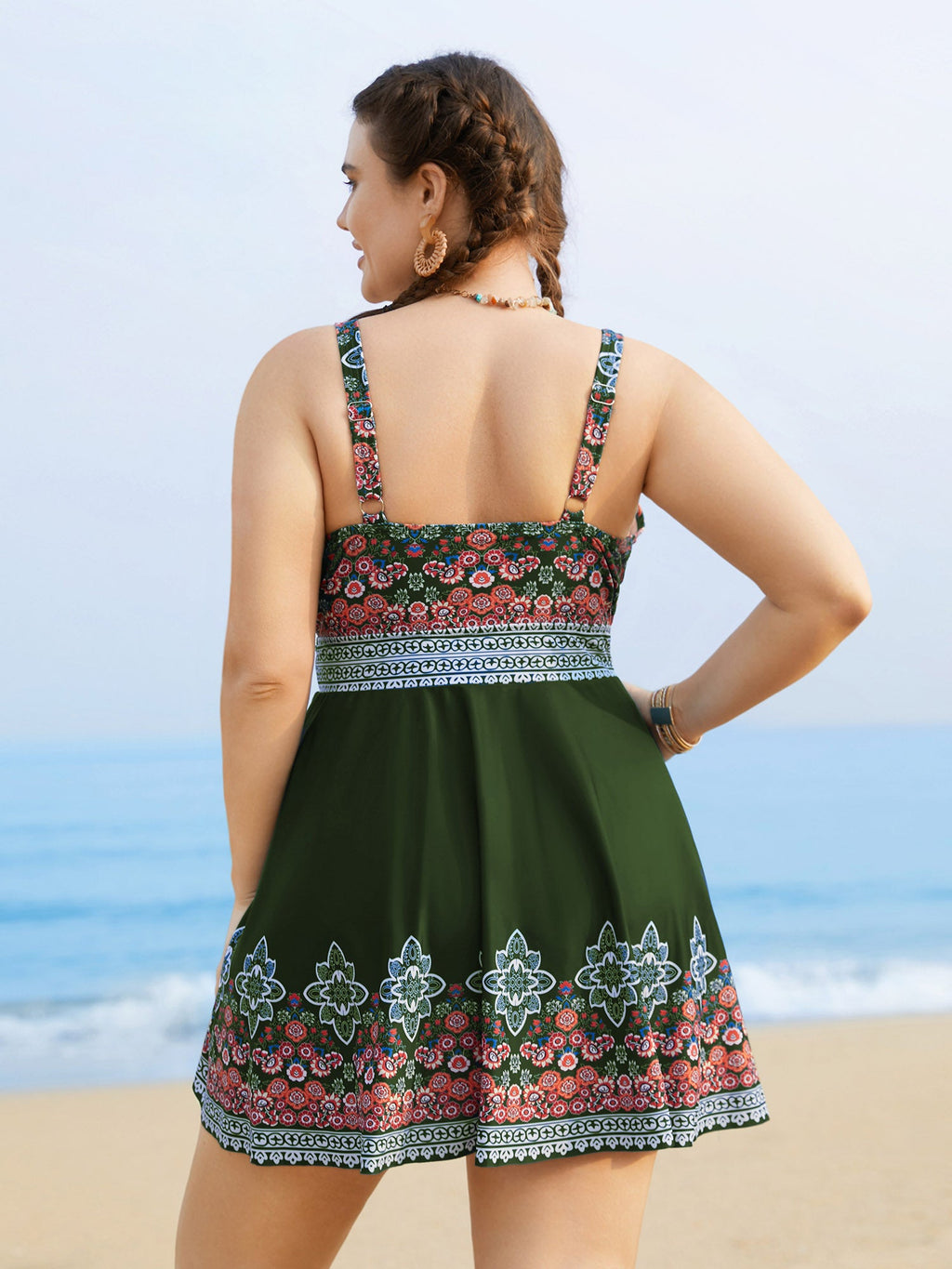 Boho Print Surplice Neck Adjustable Swim Dress