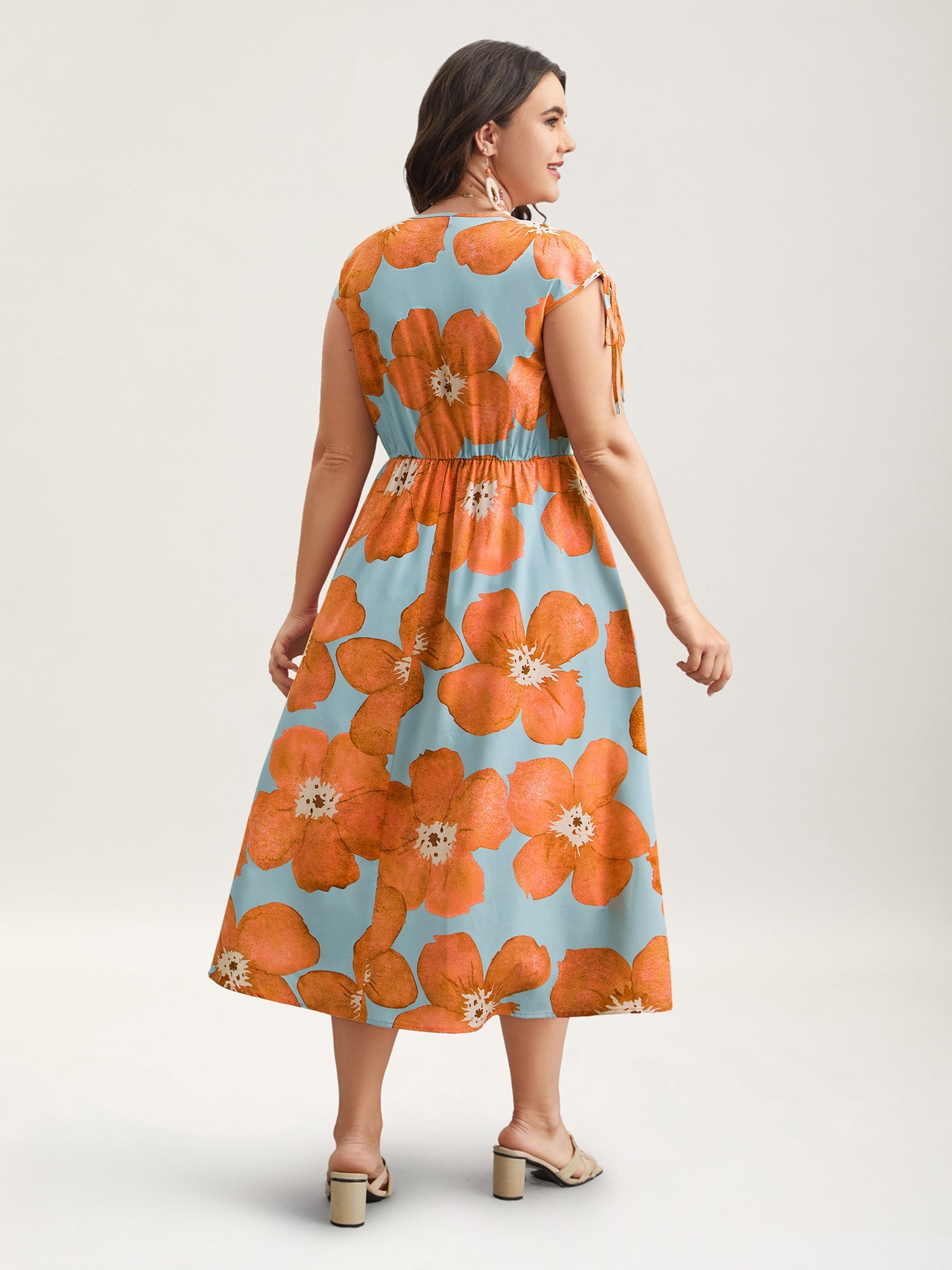 Floral Print V-Neck Tied Midi Dress