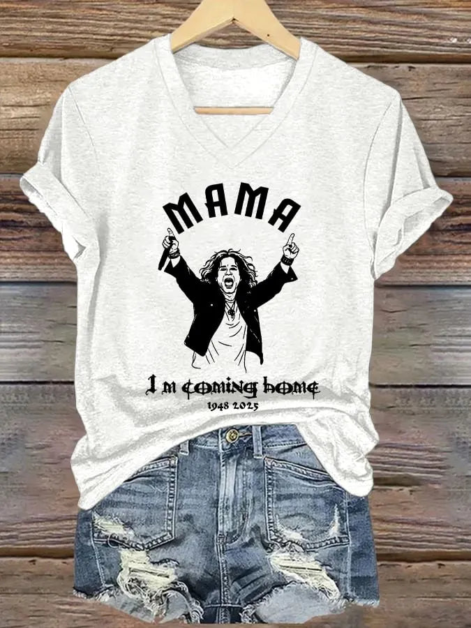 Women's Mama I'm Coming Home Print V Neck T-shirt