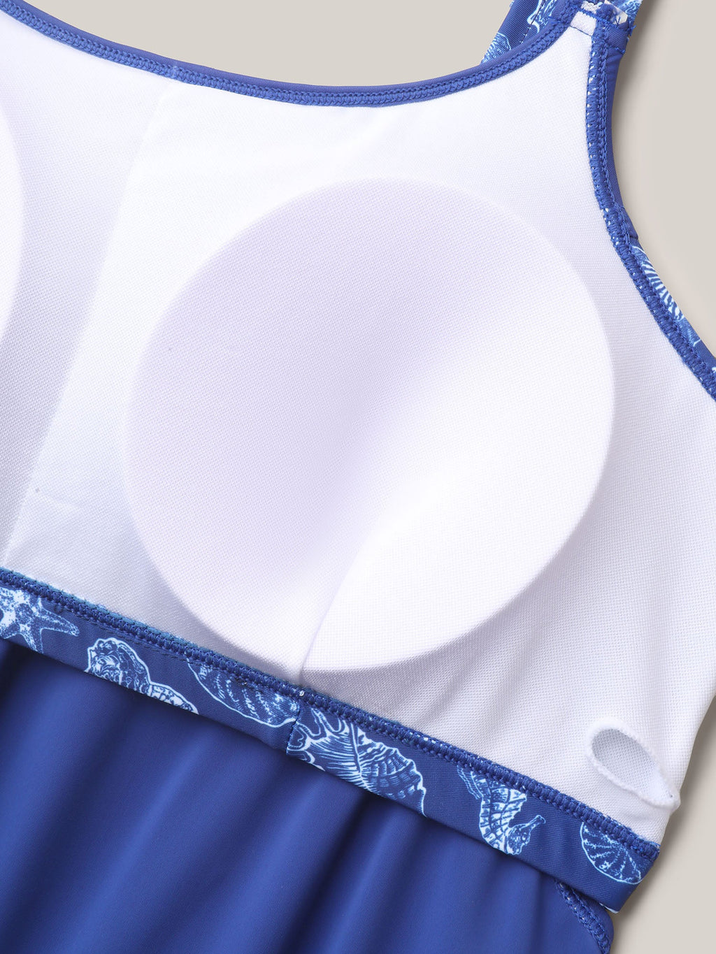 Marine Print Cut-Out Pleated Swim Top