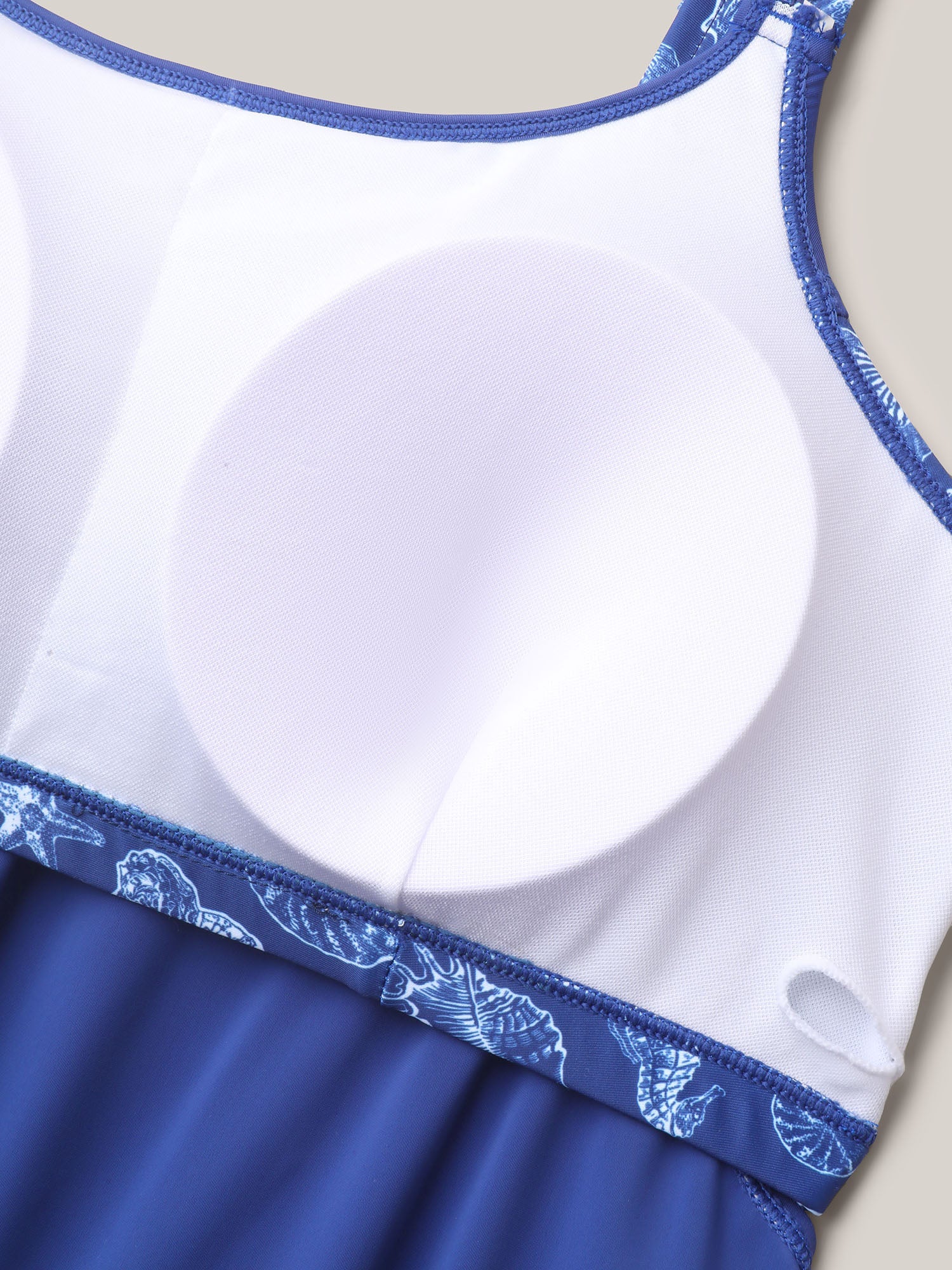 Marine Print Cut-Out Pleated Swim Top