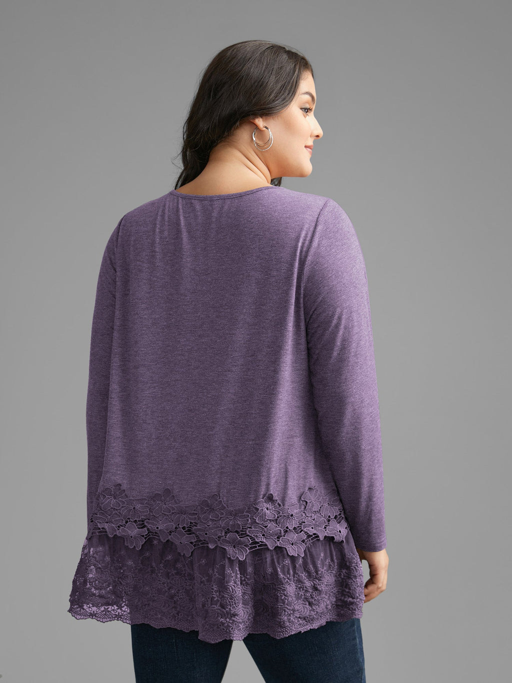 V Neck Lace Panel Jersey Top