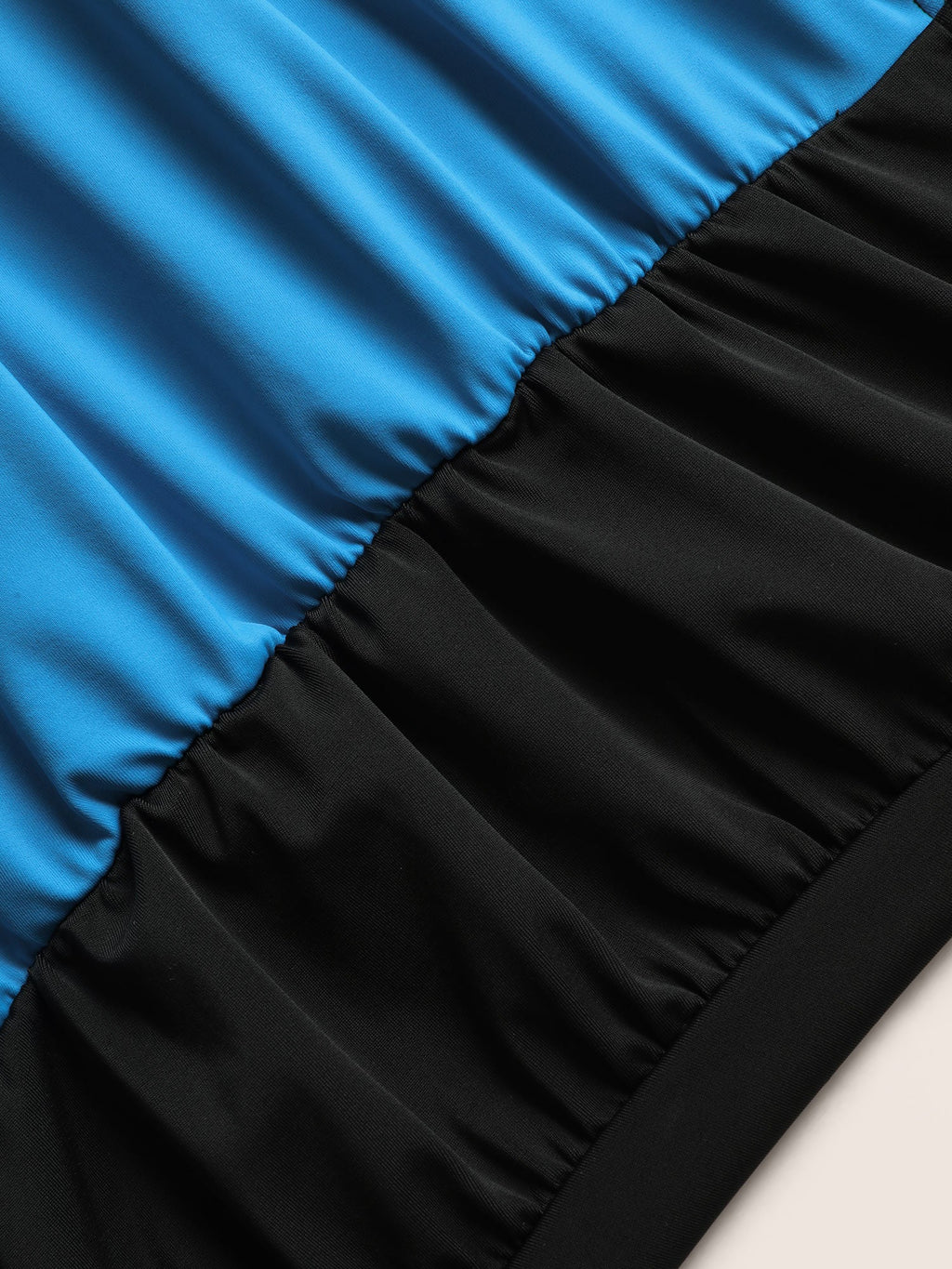 Contrast Patchwork Gathered Half Zip Swim Top
