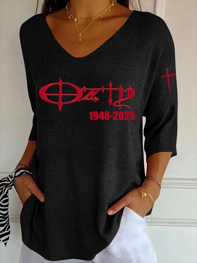Women's Casual Rock Legend Memorial Print Knitted T-shirt