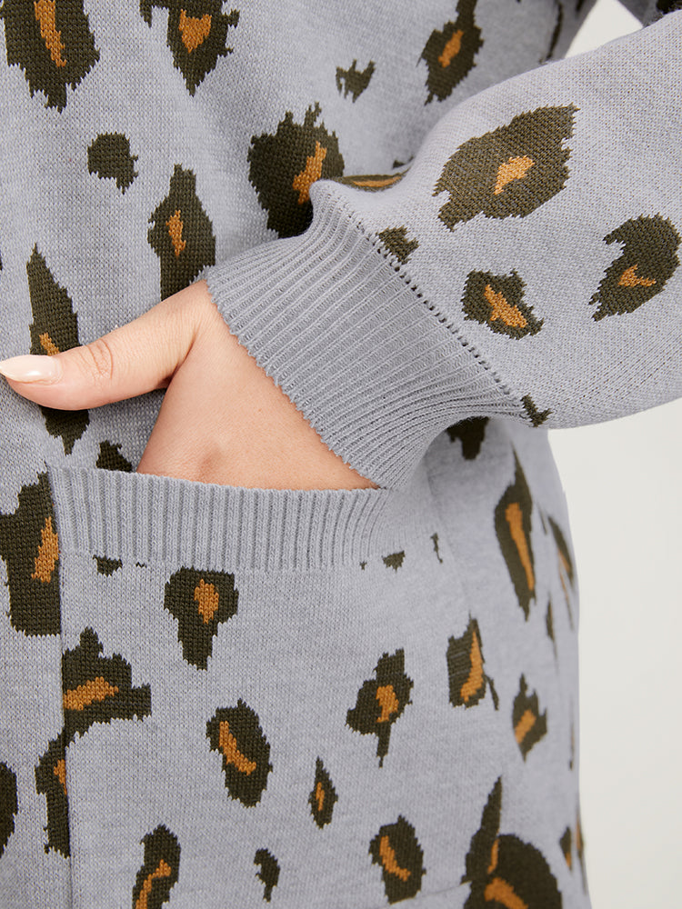 Leopard Super Soft Knit Pocket Jacquard Open Front Cardigan