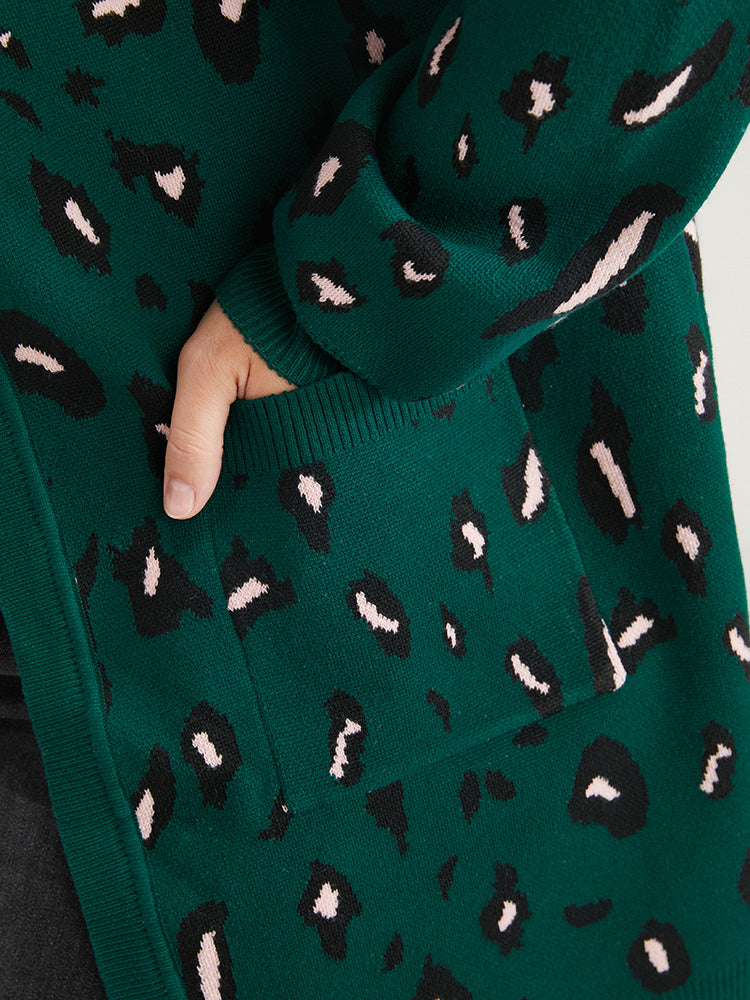 Leopard Super Soft Knit Pocket Jacquard Open Front Cardigan