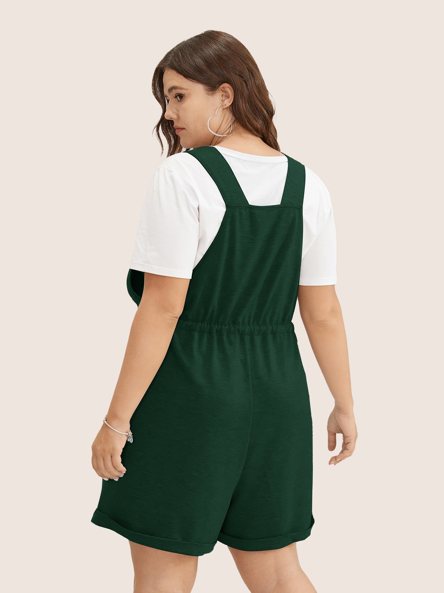 Solid Pocket Drawstring Overall Romper
