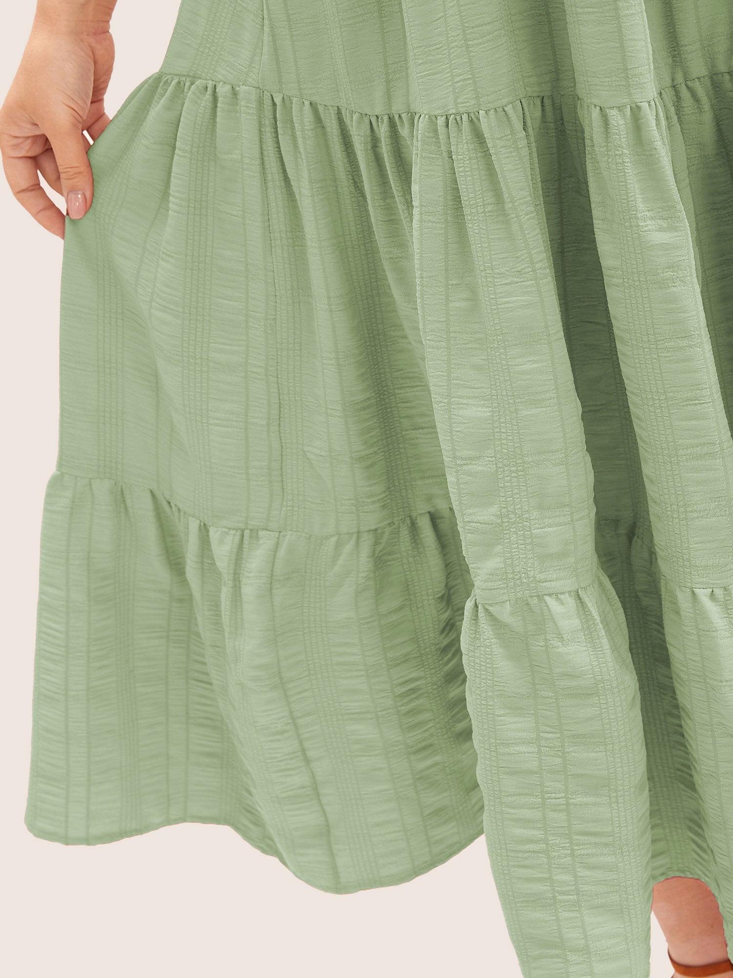 Plain Ruched Drawstring Pocket Ruffle Tiered Dress