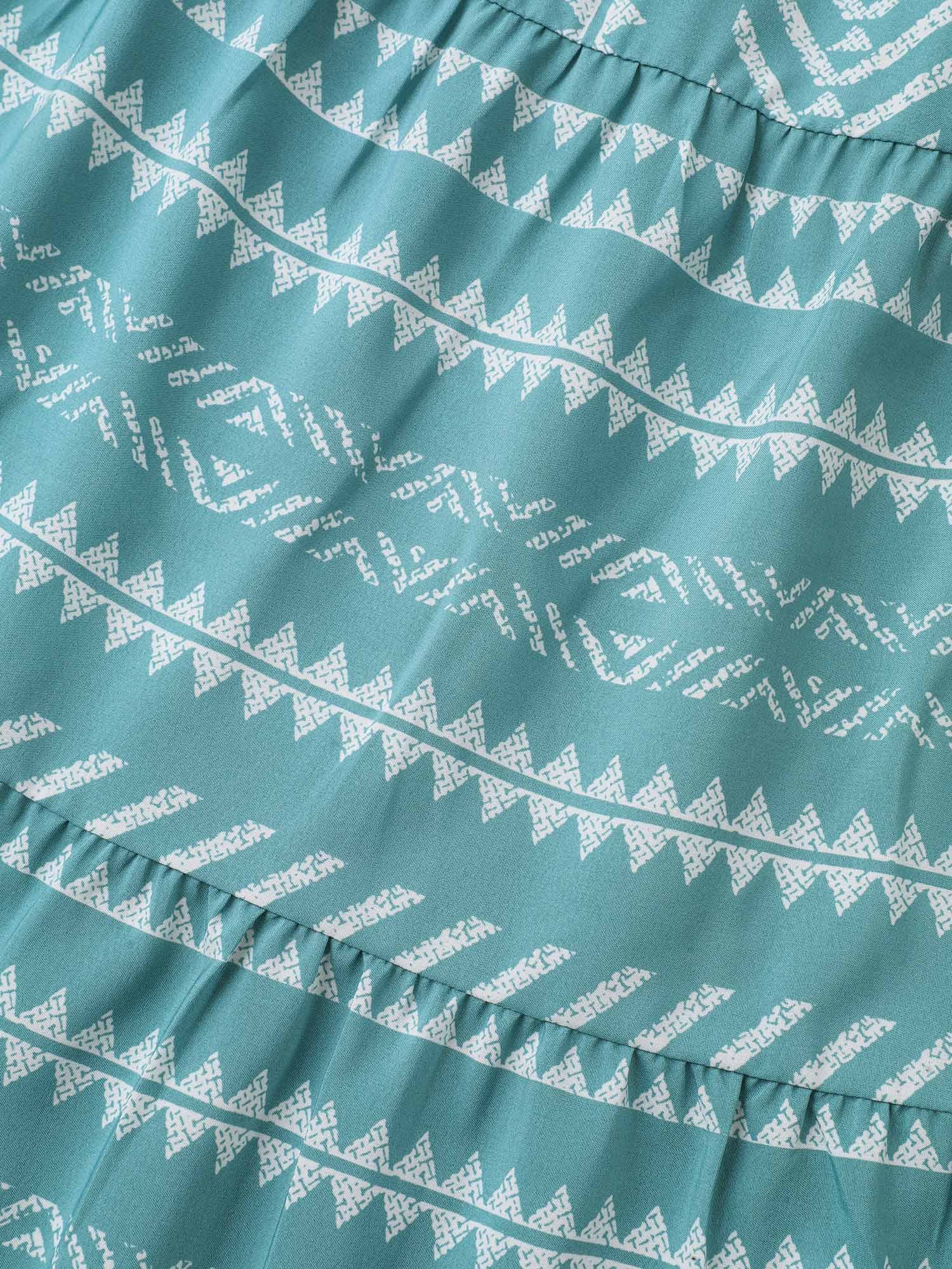 Boho Stripe Print Stretchy Waist Midi Dress