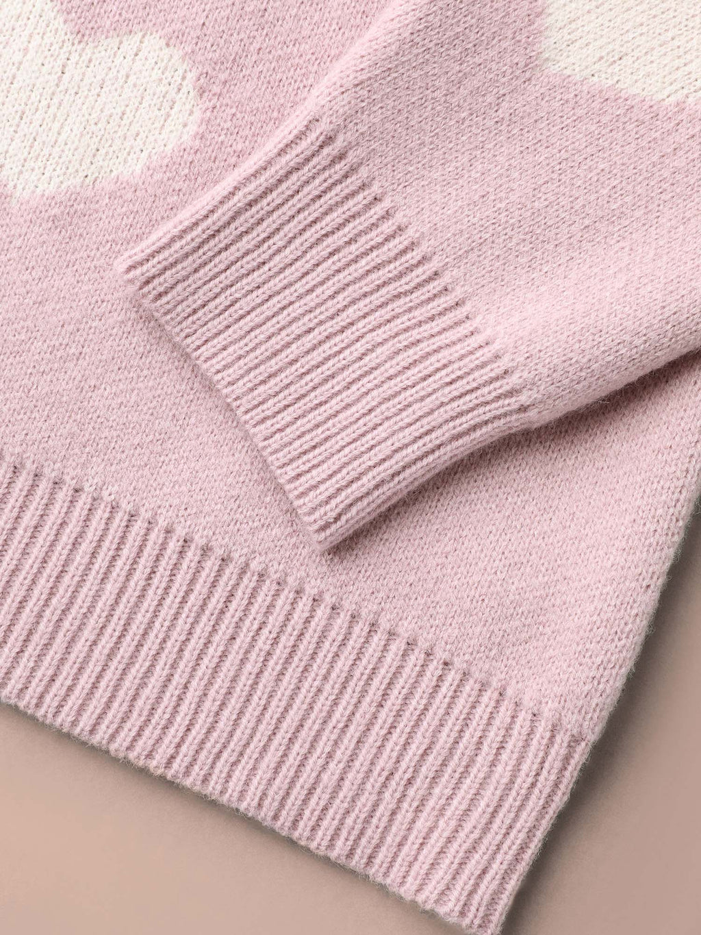 Heart Jacquard Contrast Ribbed Hem Pullover