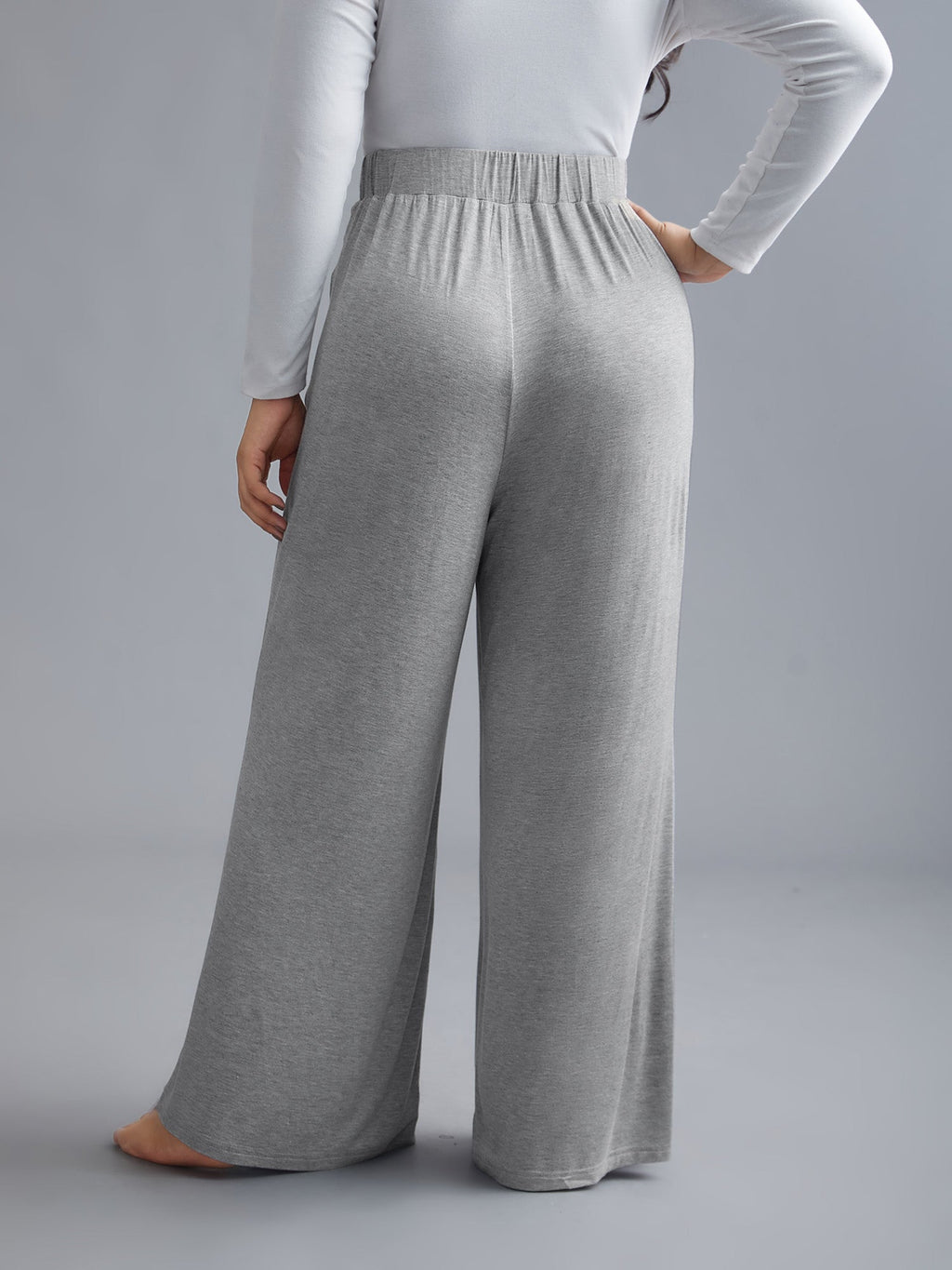 Solid Elastic Waist Wide Leg Lounge Bottoms