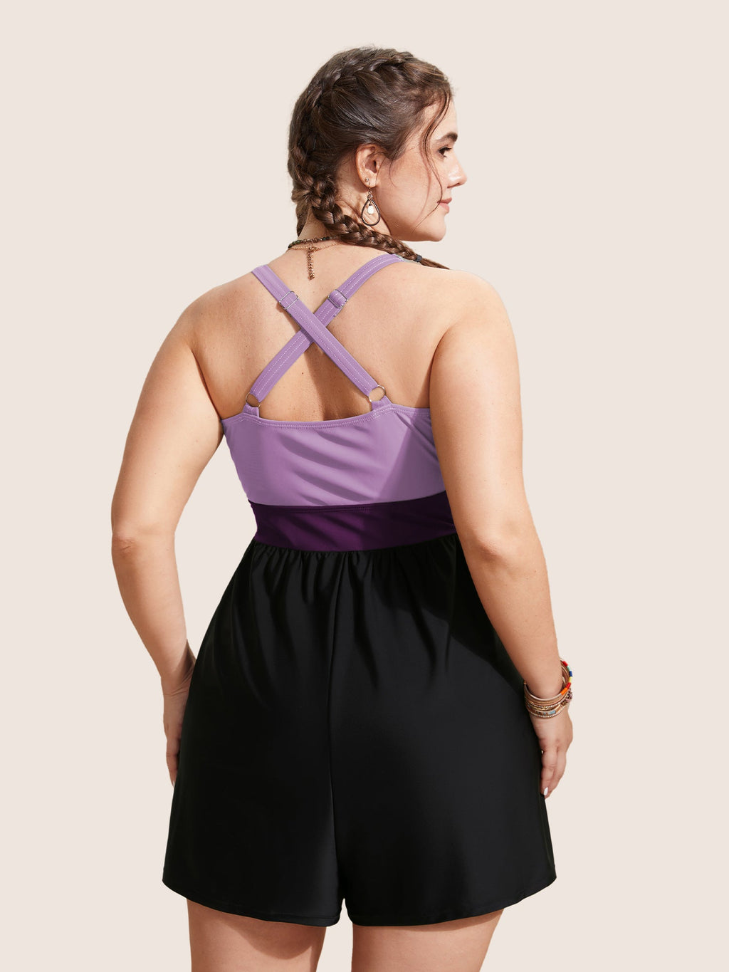 Patchwork Contrast Crossover One Piece Swimsuit
