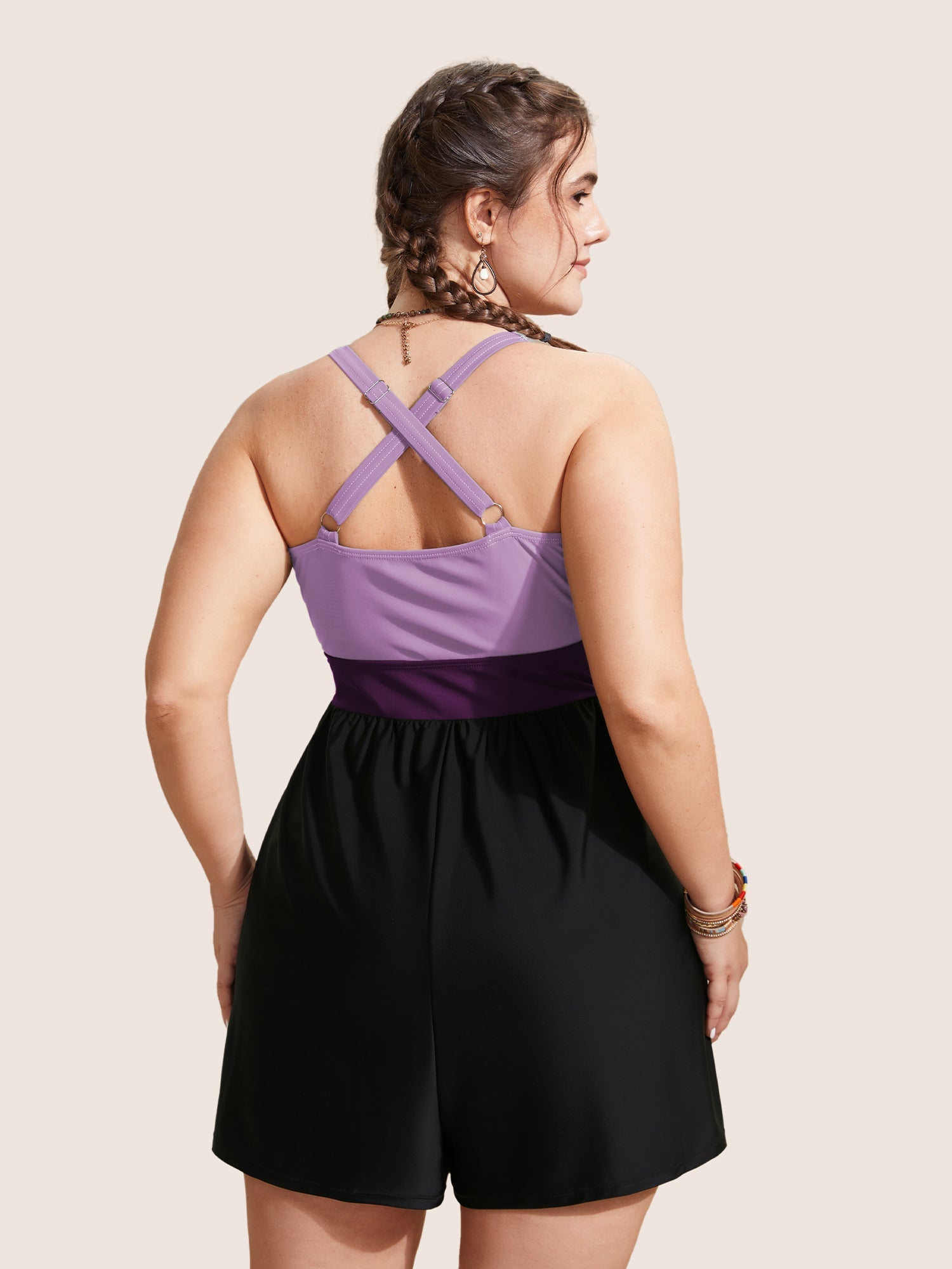 Patchwork Contrast Crossover One Piece Swimsuit