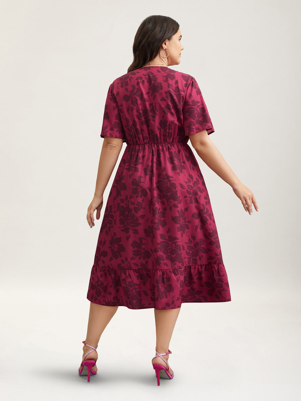 Romantic Flower Print Pockets Midi Dress