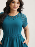 Lace Cut-Out Raglan Sleeve Pockets Midi Dress