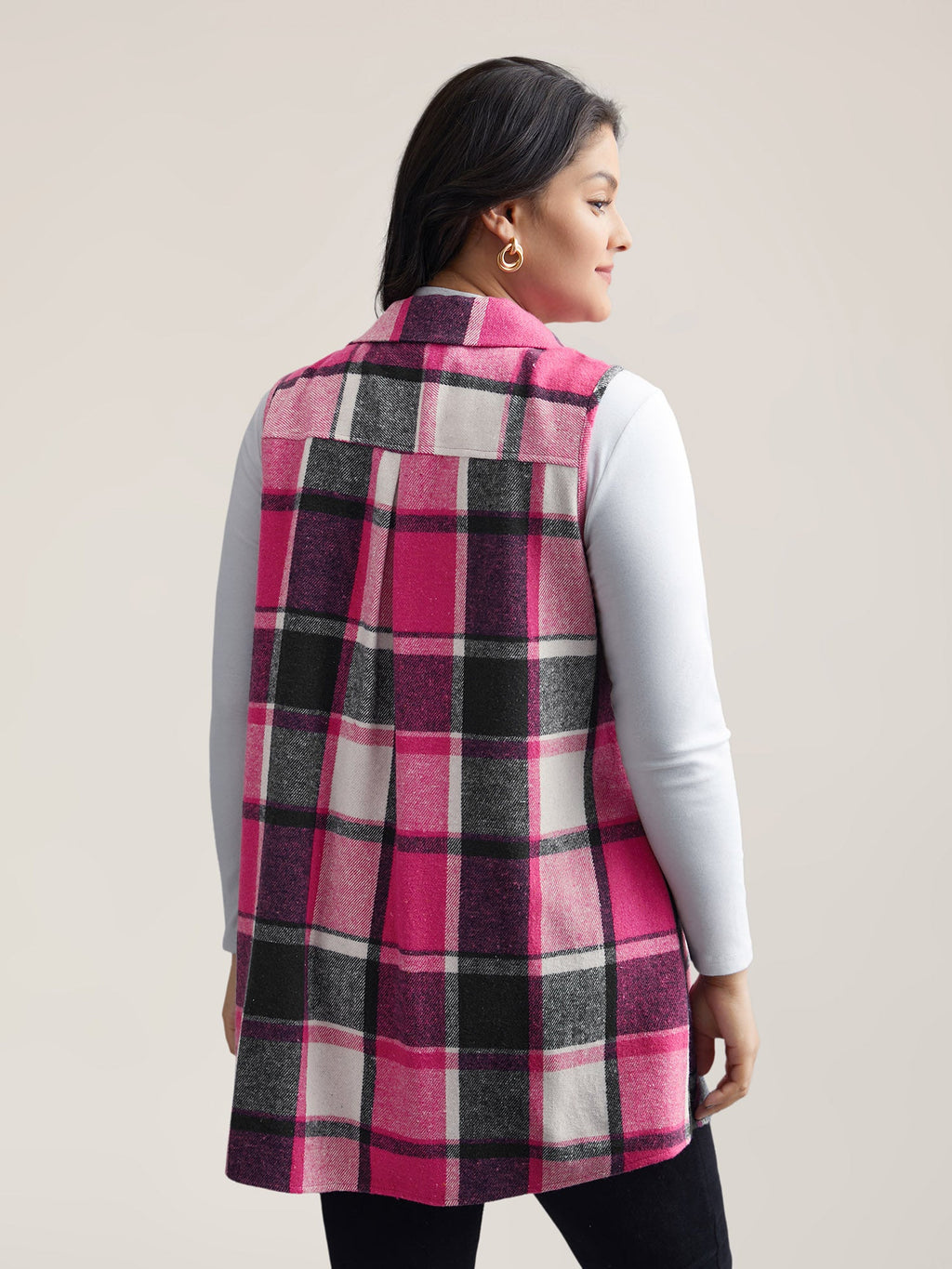 Plaid Flap Detail Sleeveless Jacket