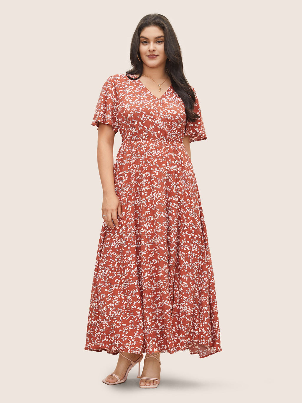 Bloom Dress - Flutter Sleeve Ditsy Floral Pocket Split Maxi Dress