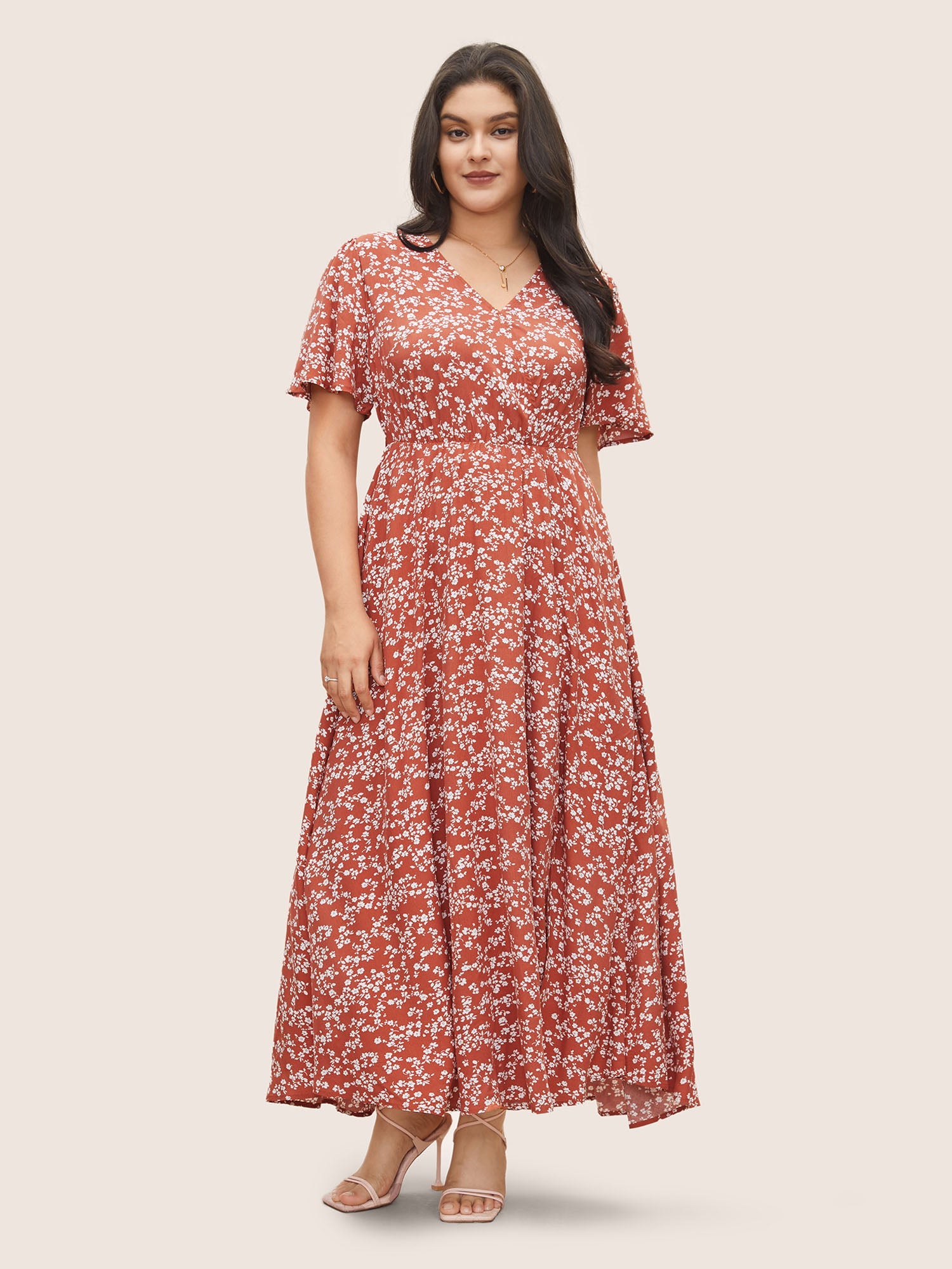 Bloom Dress - Flutter Sleeve Ditsy Floral Pocket Split Maxi Dress