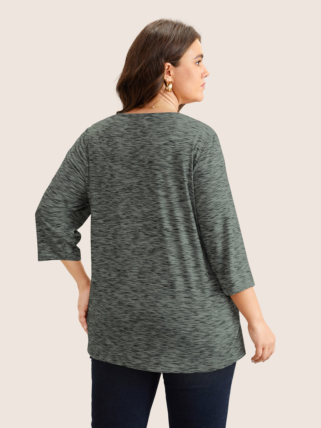 Heather Pleated Button Detail T-shirt