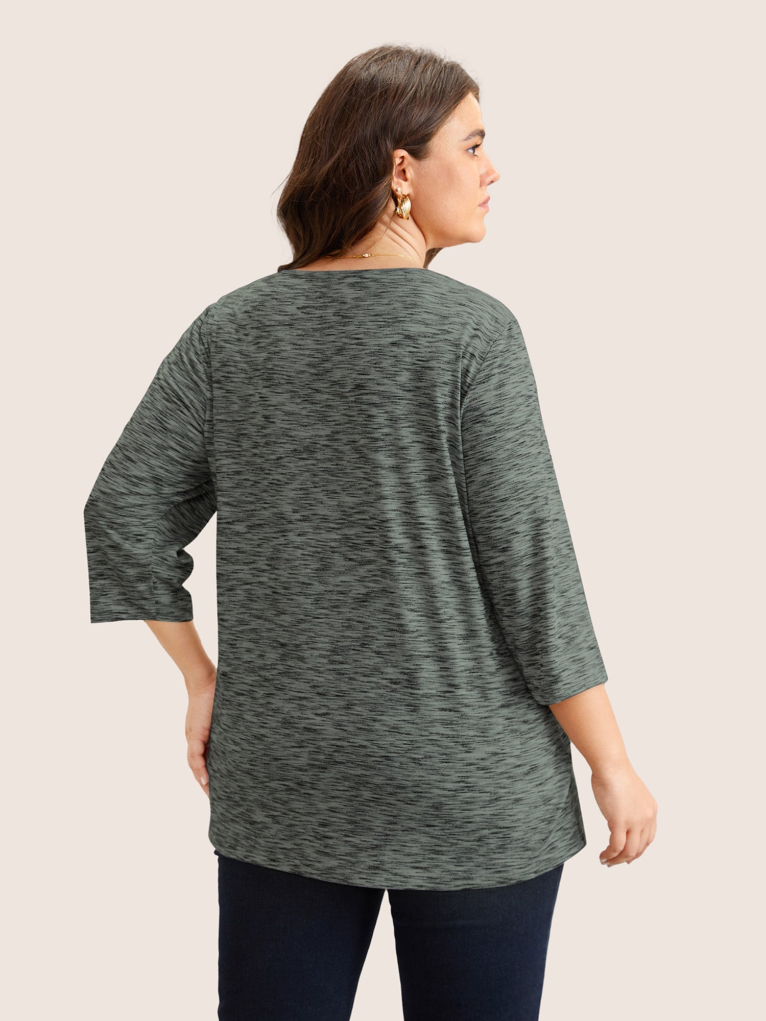 Heather Pleated Button Detail T-shirt