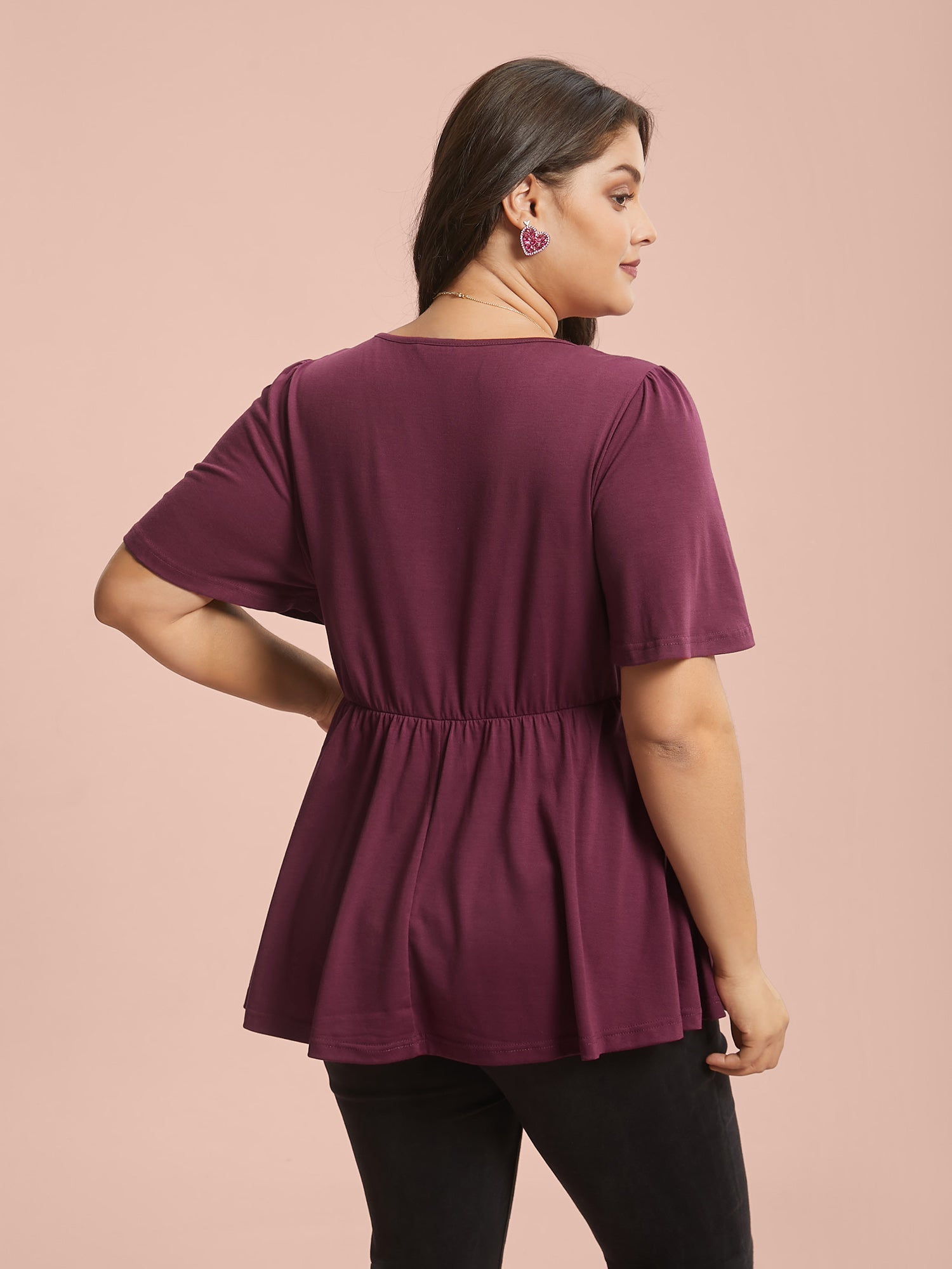 Lace-Up Tassels Patchwork Plain Top