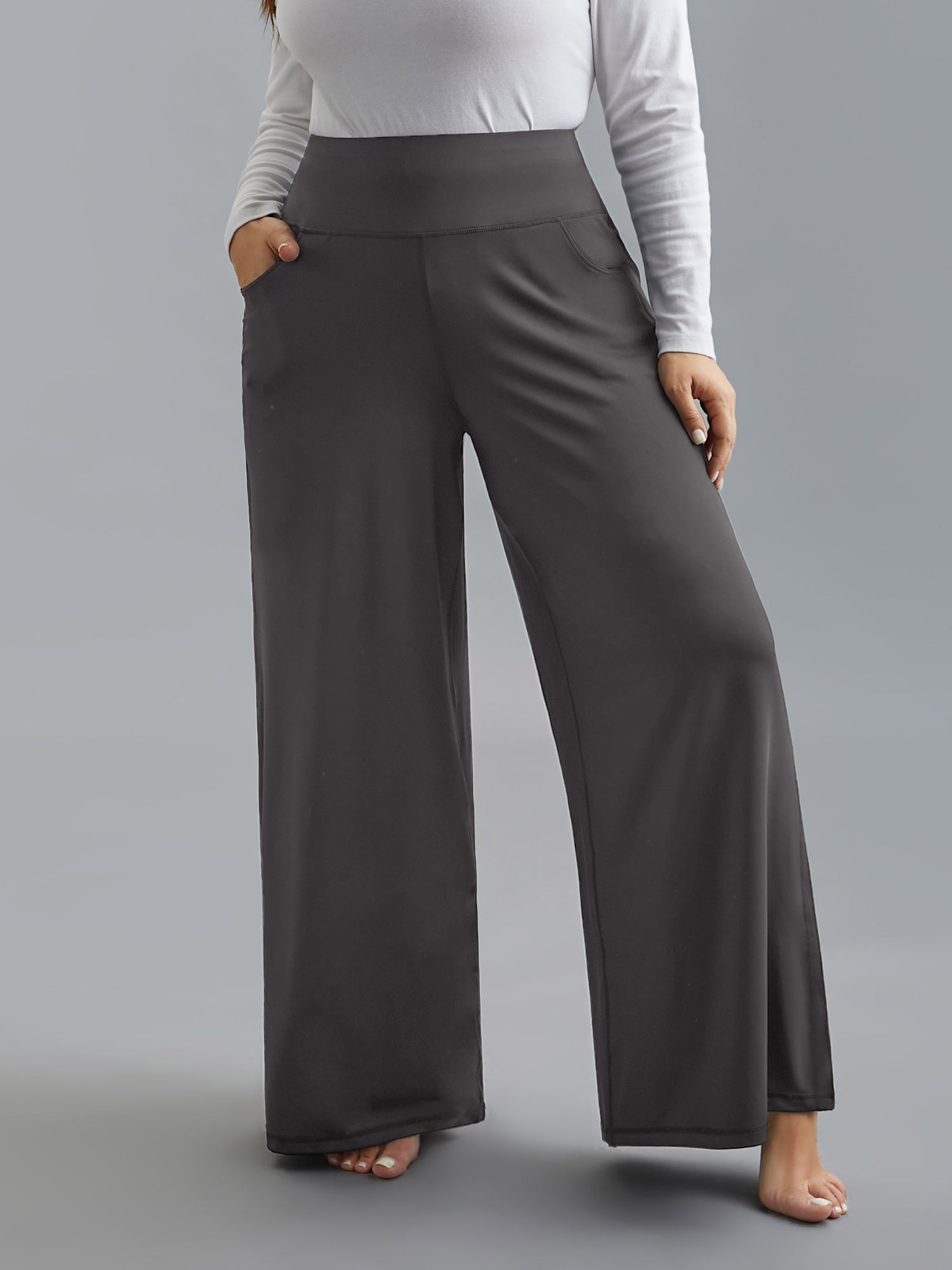 Super Stretchy Wide-Leg Casual Pocket Pants